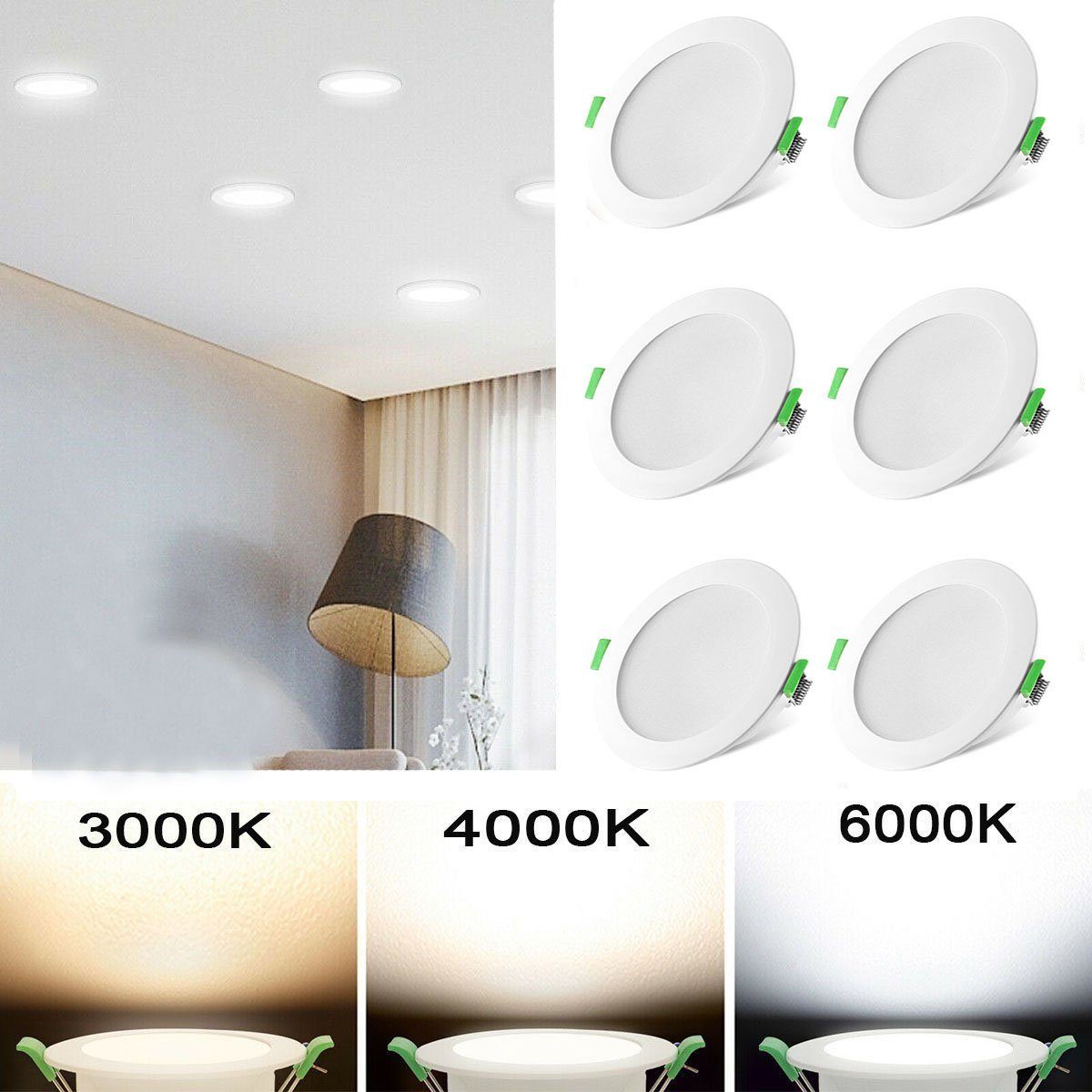 oyajia LED Einbaustrahler 6x LED Einbaustrahler Spots, Ultra flach 5W 230V  Deckenspots 500LM, LED fest integriert, IP44 Flach Strahler Dimmbar