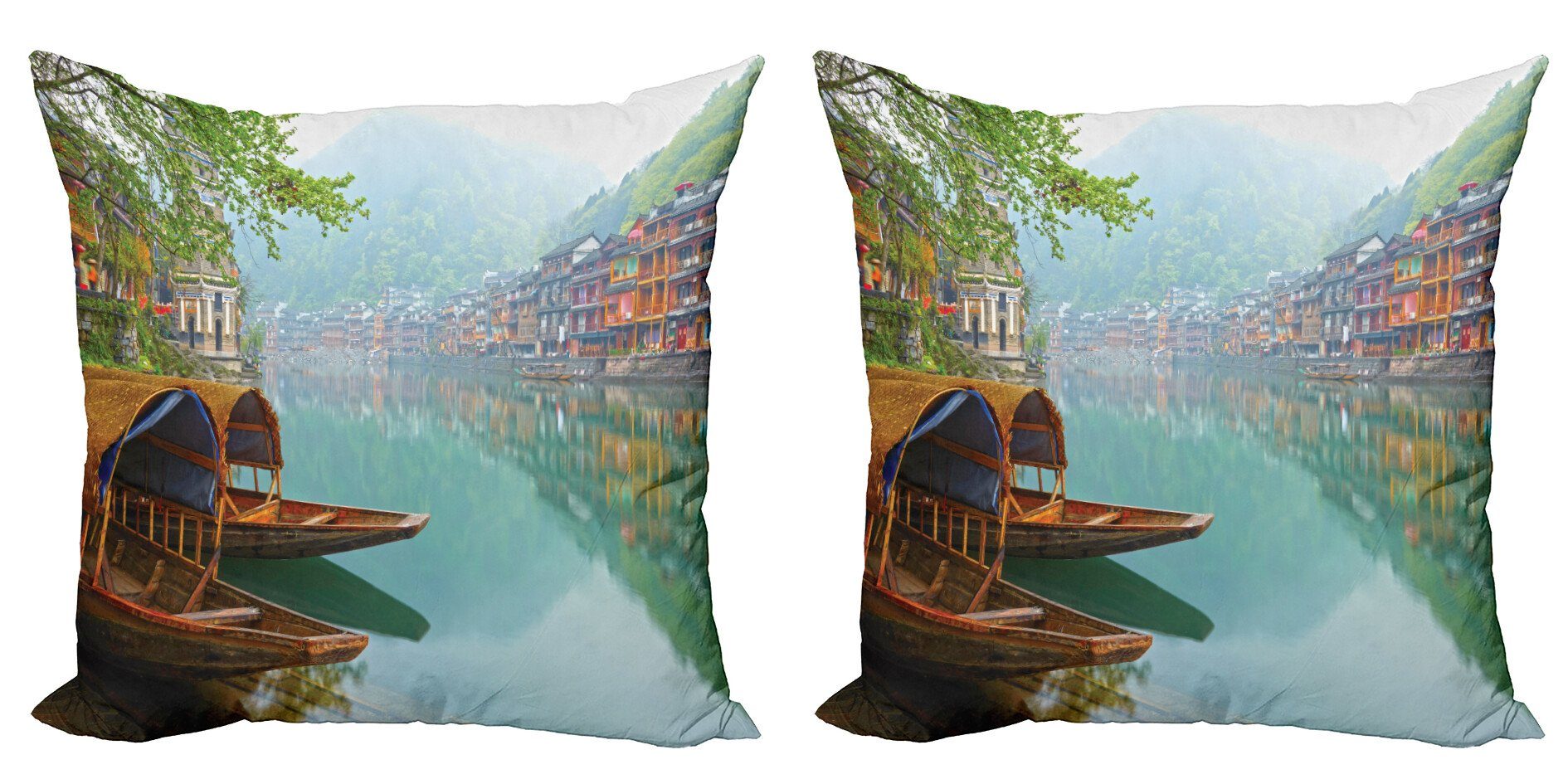 Kissenbezüge Modern Accent Doppelseitiger Digitaldruck, Abakuhaus (2 Stück), Bauernhaus Chinesisches Holz Canal