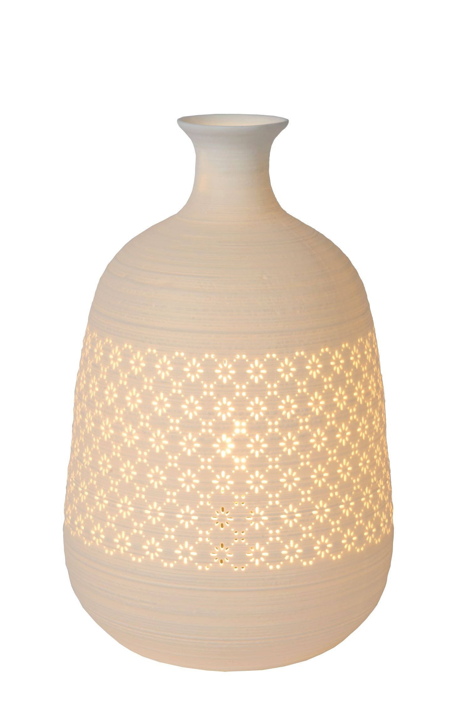 Licht-Erlebnisse Tischleuchte PYLEN, ohne Leuchtmittel, Porzellan E14 Ø 18,6 cm 29,8 cm Weiß rund Retro Nachttischleuchte