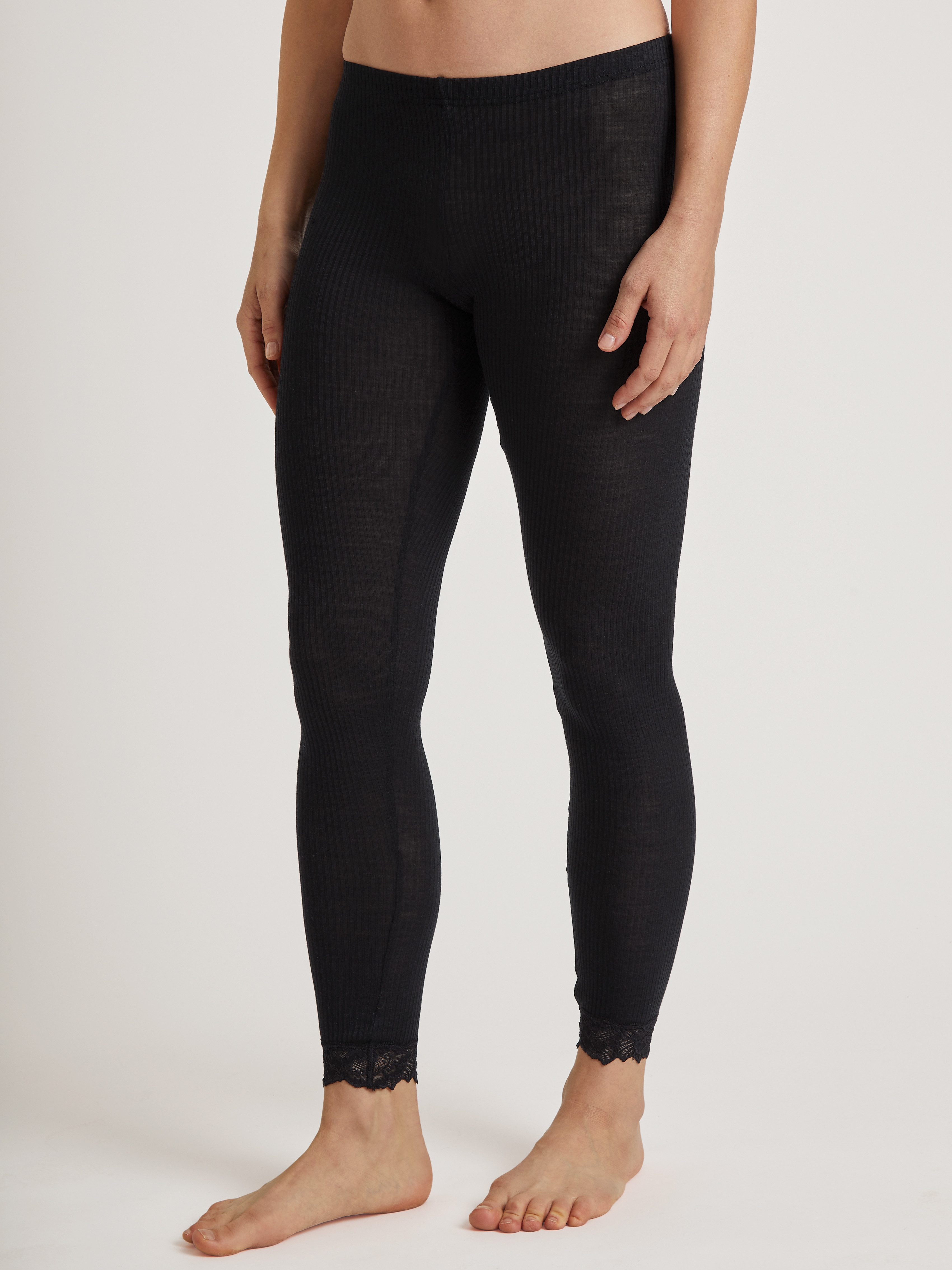 CALIDA Leggings Silky Wool Joy mit Spitzensaum, elastisch, wärmend, Feinripp-Qualität