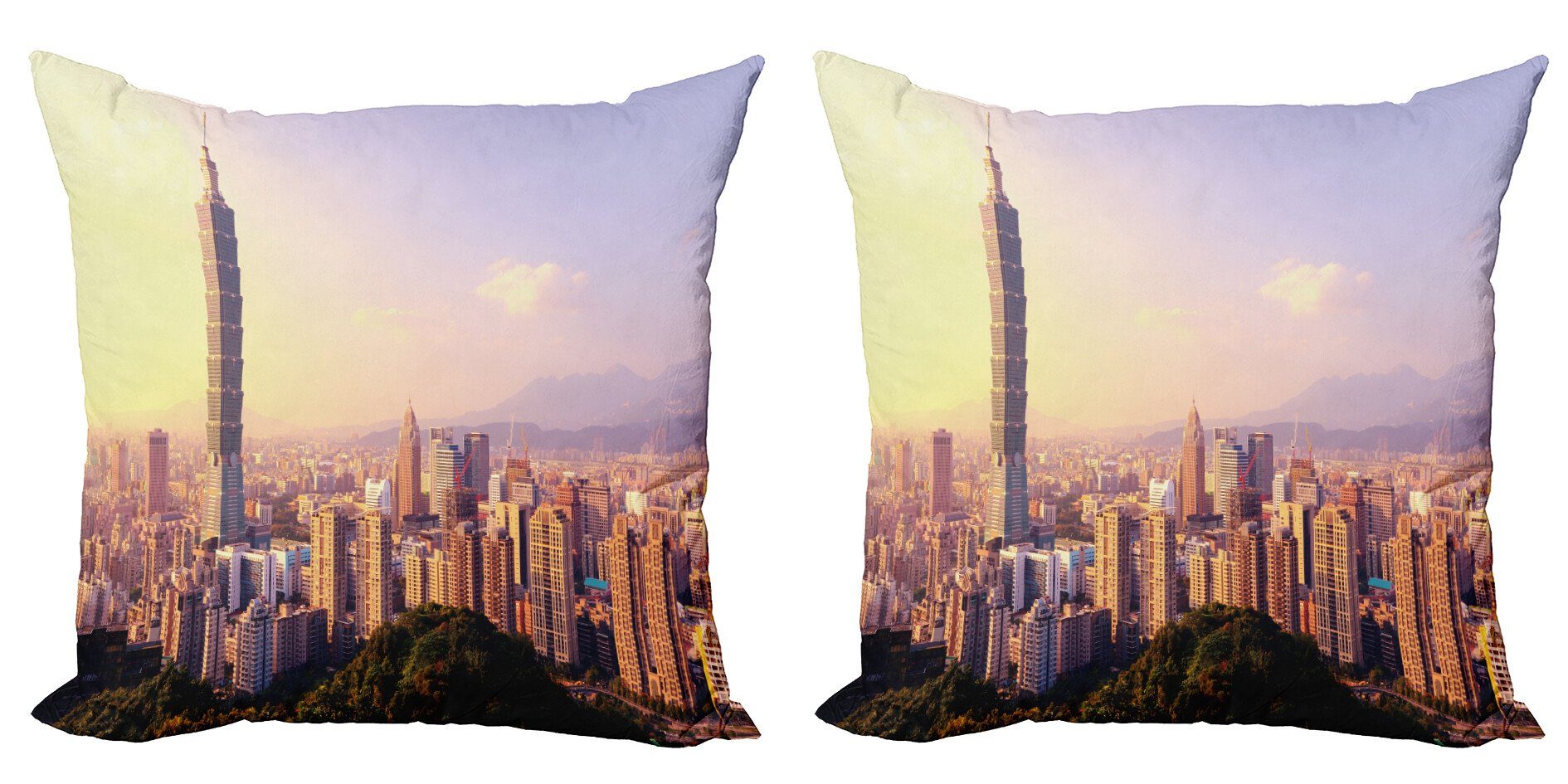 Kissenbezüge Modern Accent Doppelseitiger Digitaldruck, Abakuhaus (2 Stück), Landschaft Skyline Taipei Taiwan