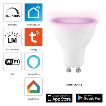 Alecto SMARTLIGHT40 Smarte Lampe, 5W Wi-Fi Energie-LED inkl. Sprachsteuerung, 16 Mio. Farben, inkl. App