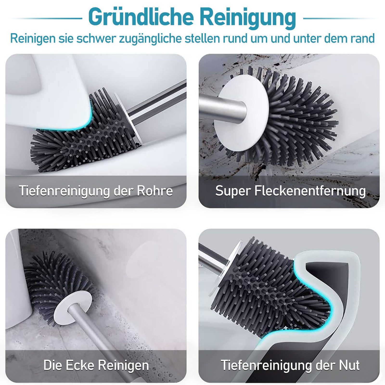 HUGERSTONE WC-Reinigungsbürste Klobürste mit TPR Borsten und Halter, Toilettenbürstenhalter Stehend, (Set, 2-tlg., WC Bürste mit Schnell Trocknendem Haltersatz), Geeignet für Badezimmer, Toiletten, Gästewc