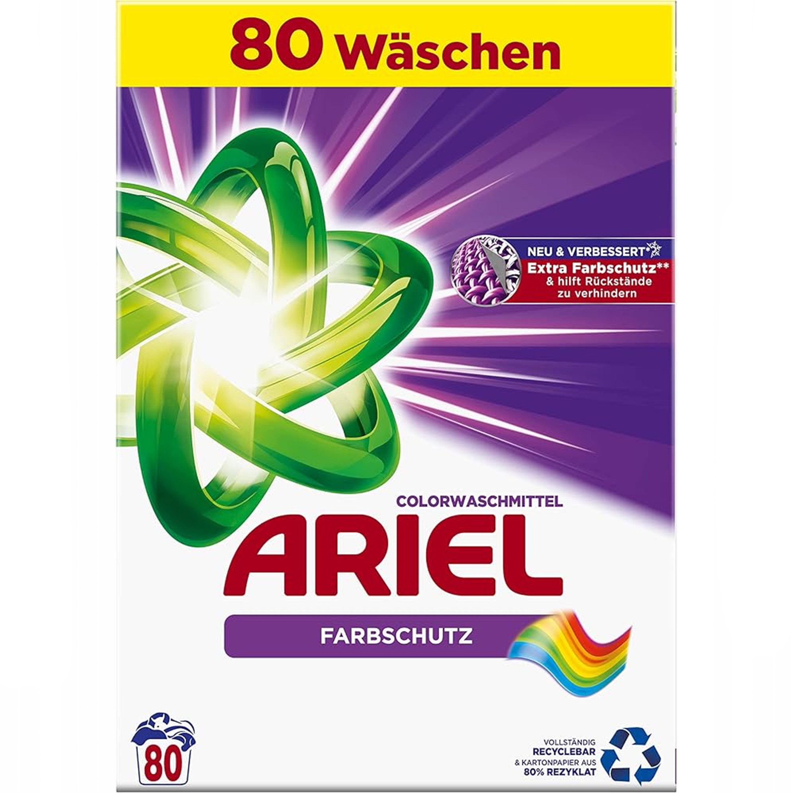 KomfortHome Ariel Waschpulver für Buntes 5,2kg Color Pulver für 80 Wäschen Colorwaschmittel (Waschmittel 30-95°C Farbschutz Fleckentfernung ergiebig frisch)