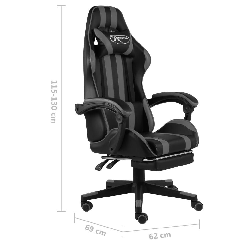 Schwarz Grau Grau (1 und Fußstütze St) Kunstleder Gaming-Stuhl vidaXL Grau mit Bürostuhl |