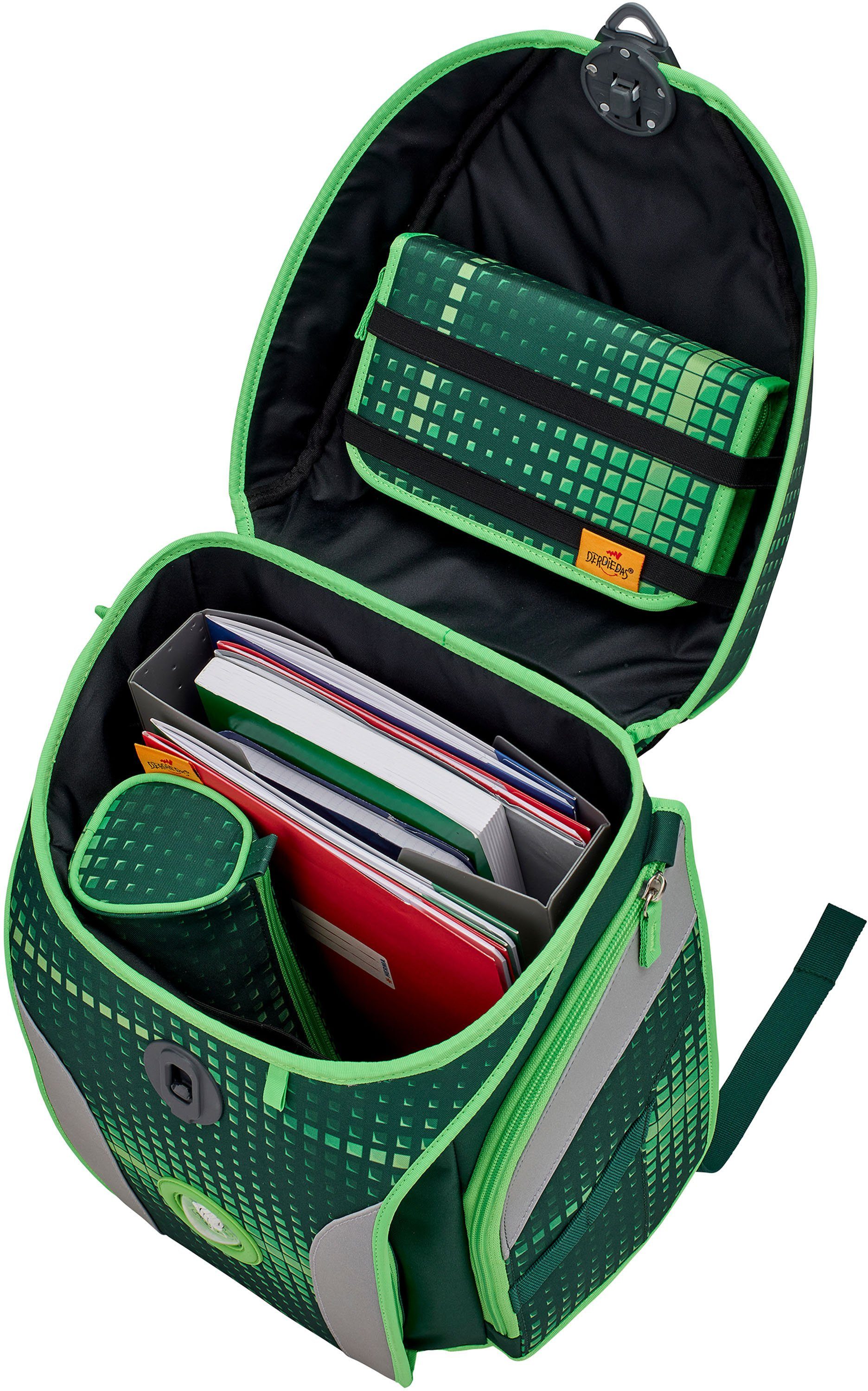 DerDieDas® Schulranzen ErgoFlex MAX, Standard) Material Buttons; Green (Set), 3 Soccer (Global Recycled enthält recyceltes mit