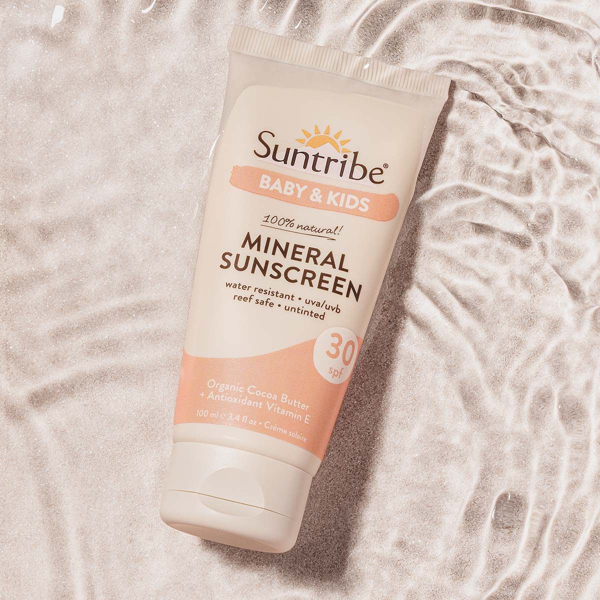 Suntribe Sonnenschutzcreme Bio Sonnencreme Baby & Kinder LSF 30, 1 Tube 100 ml, 0% Zusätze - Mineralisch & sanft – Riffsicher