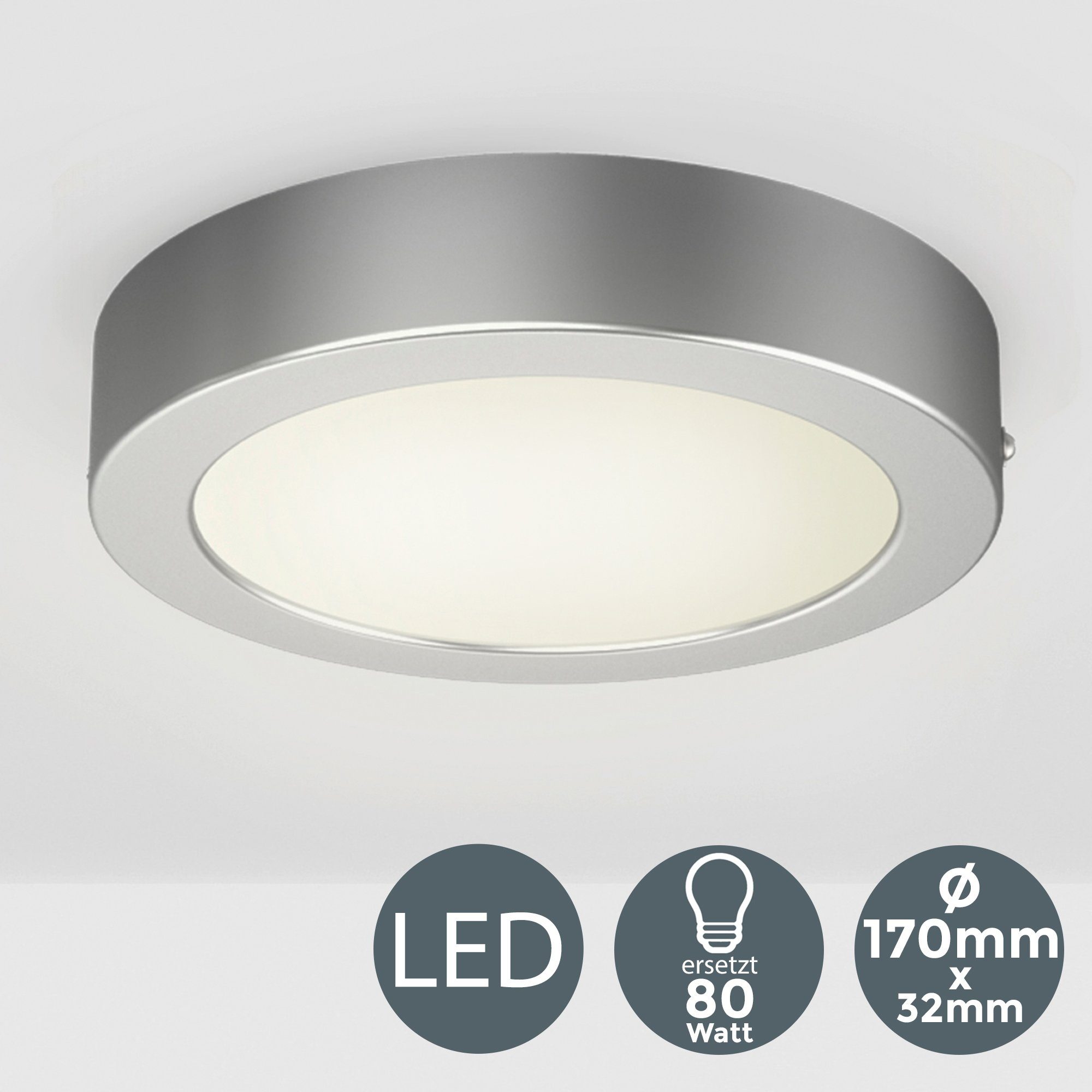 Garnet, fest LED B.K.Licht 230V, Aufputz-Deckenlampe, Panel, Warmweiß, Aufbaustrahler Deckenleuchte, silber Wand-Leuchte, LED integriert,