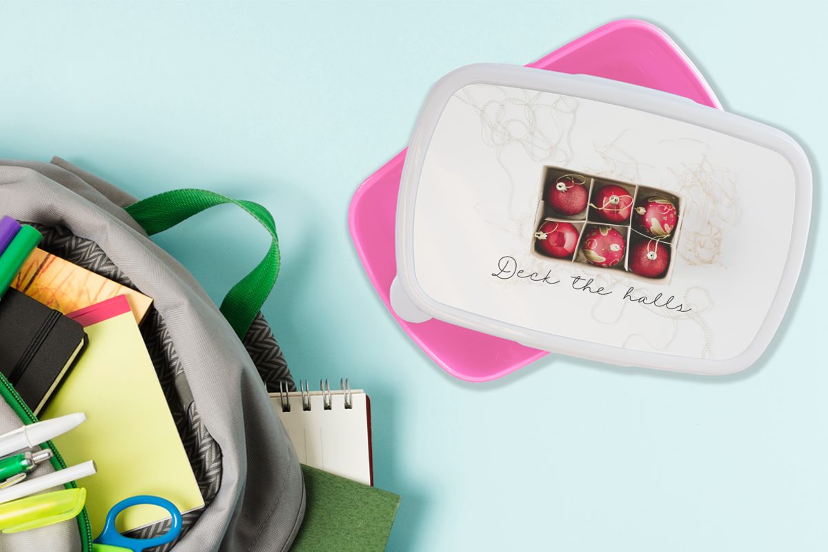 Kunststoff, Gold, - Erwachsene, Mädchen, Kinder, Weihnachtskugeln rosa Kunststoff - MuchoWow Snackbox, Rot Brotbox Lunchbox für (2-tlg), Brotdose