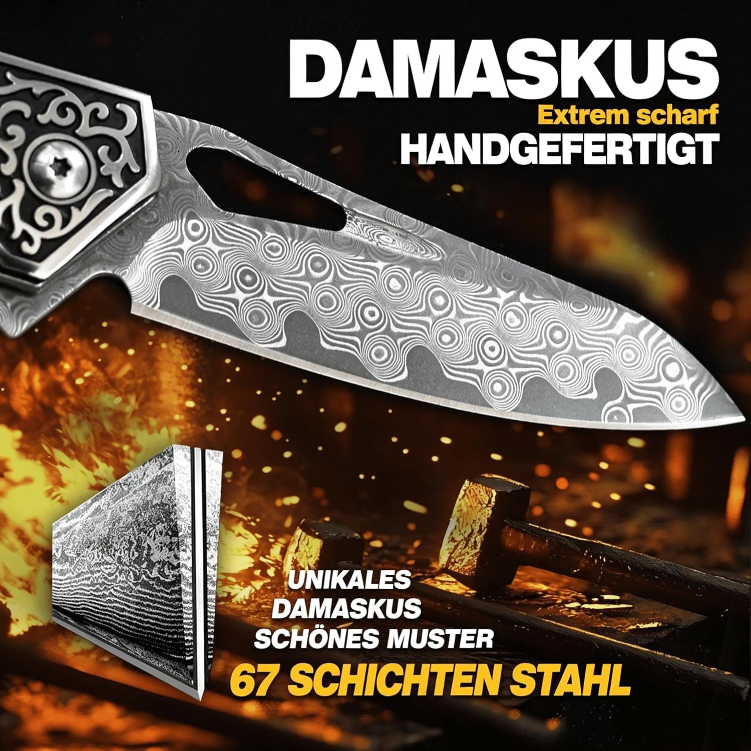 KingLux Taschenmesser Damastmesser Klappmesser Taschen jagdmesser EDC Zweihandmesser, (1 St)