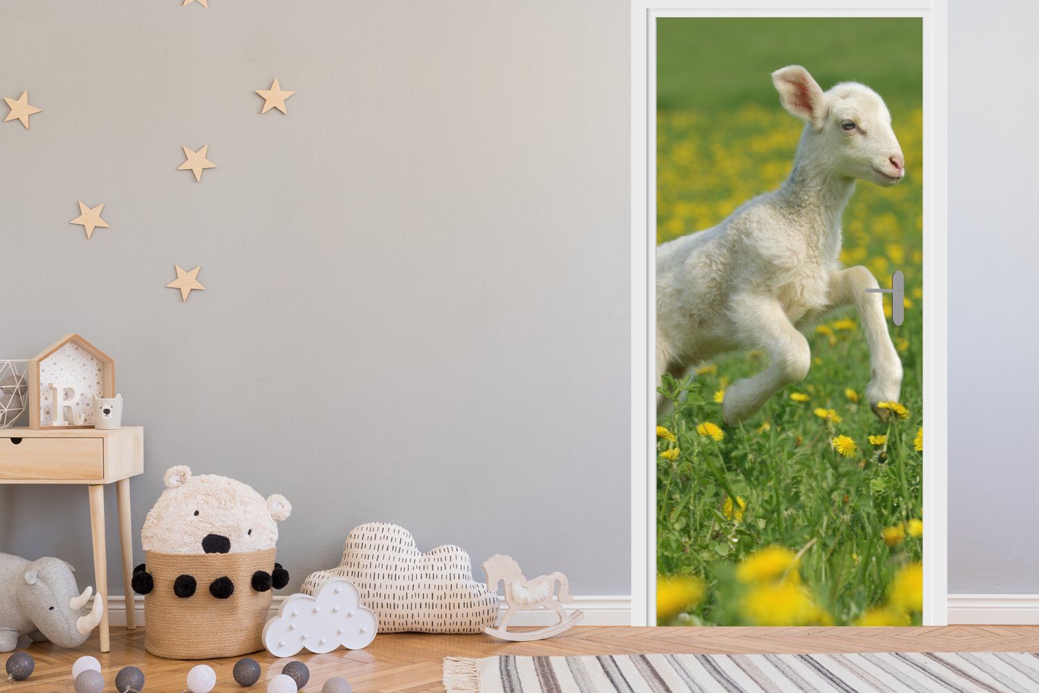 MuchoWow Türtapete Schafe Gelb, (1 Fototapete Türaufkleber, Blumen für bedruckt, cm 75x205 Matt, Tür, - - St)