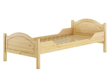 ERST-HOLZ Einzelbett Massivholz-Einzelbett Kiefer Überlänge 90x200 mit Rollrost, Kieferfarblos lackiert