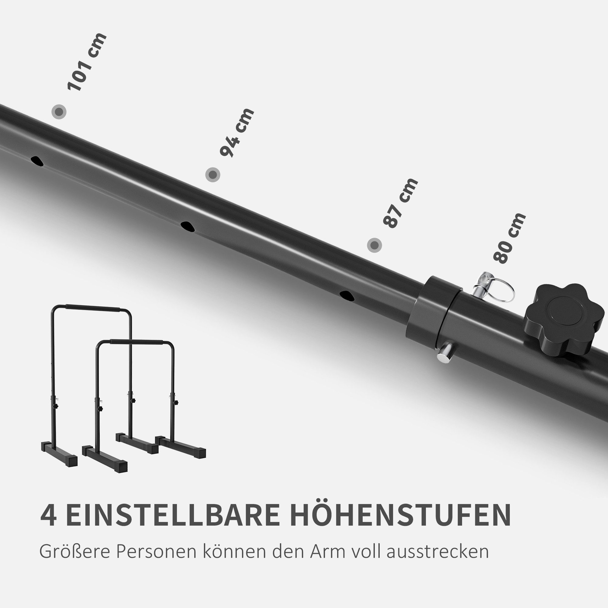 MC Star Liegestützgriffe Dip Barren Bars 2er Set Rutschfest Dip Station 80-100 cm (Höhenverstellbar Fitness Parallettes für Muskeltraining und Krafttraining Stahl Schwarz)