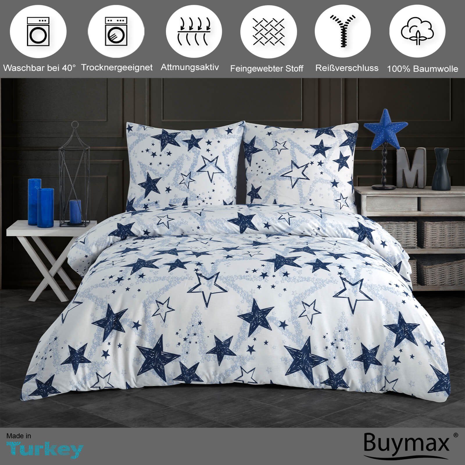 Buymax Bettwäsche, Renforcé: 100% Baumwolle, 2 teilig, Bettbezug-Set, 155x2 günstig online kaufen