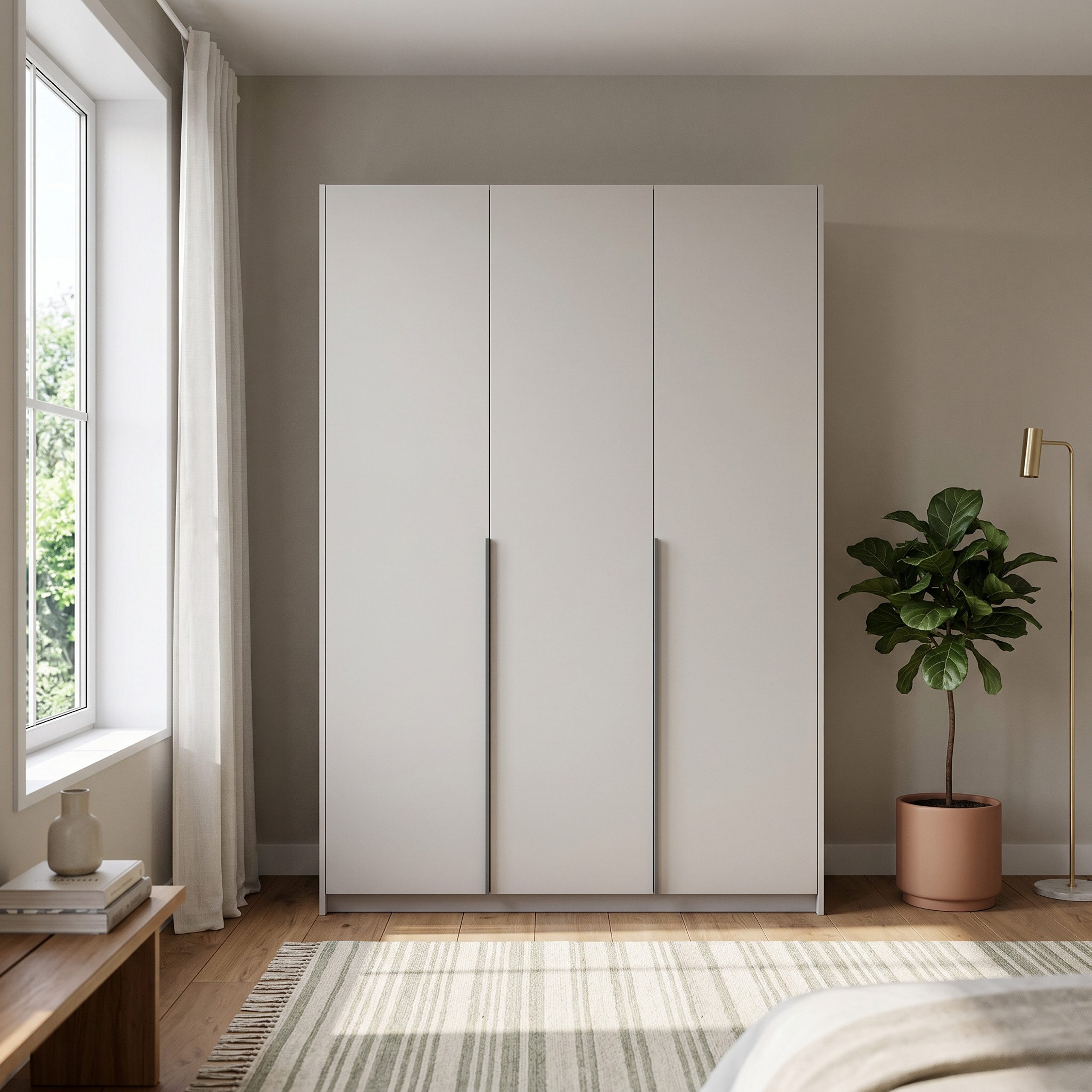 Masseno Drehtürenschrank AMARA 148 cm Kleiderschrank 3 Türen Schlafzimmerschrank Kaschmir