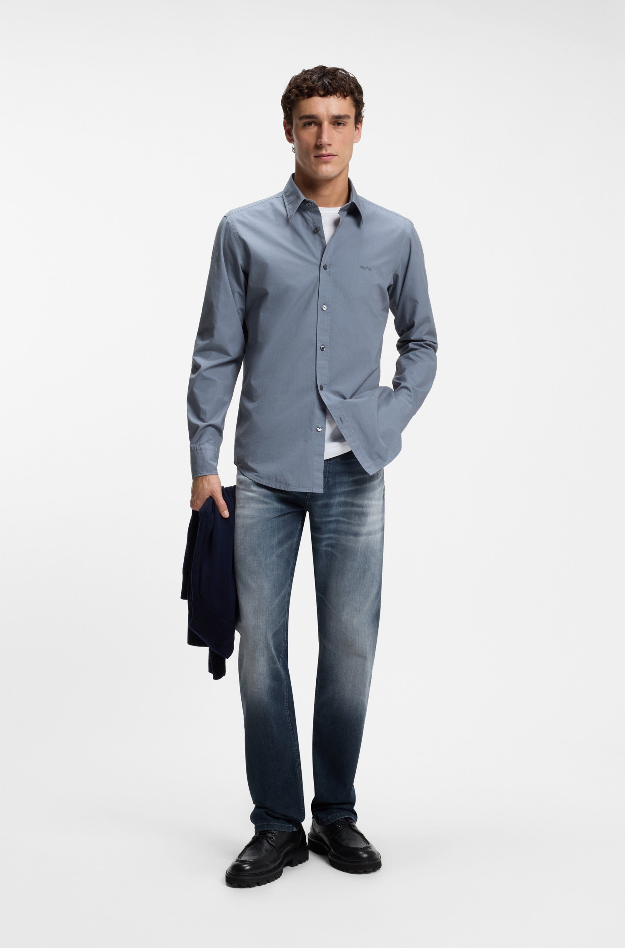 BOSS ORANGE Langarmhemd Relegant Regular Fit Baumwolle mit BOSS Stickerei und klassischem Kent Kragen – Bild 4 von 5