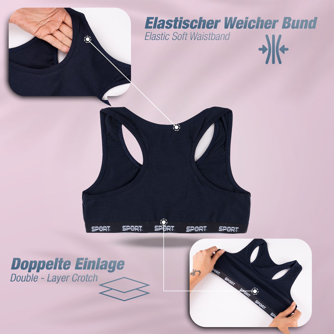 LOREZA Bustier 5er Set Mädchen Bustier - Sport - Bunt (Set, 5-tlg., 5er-Pack)