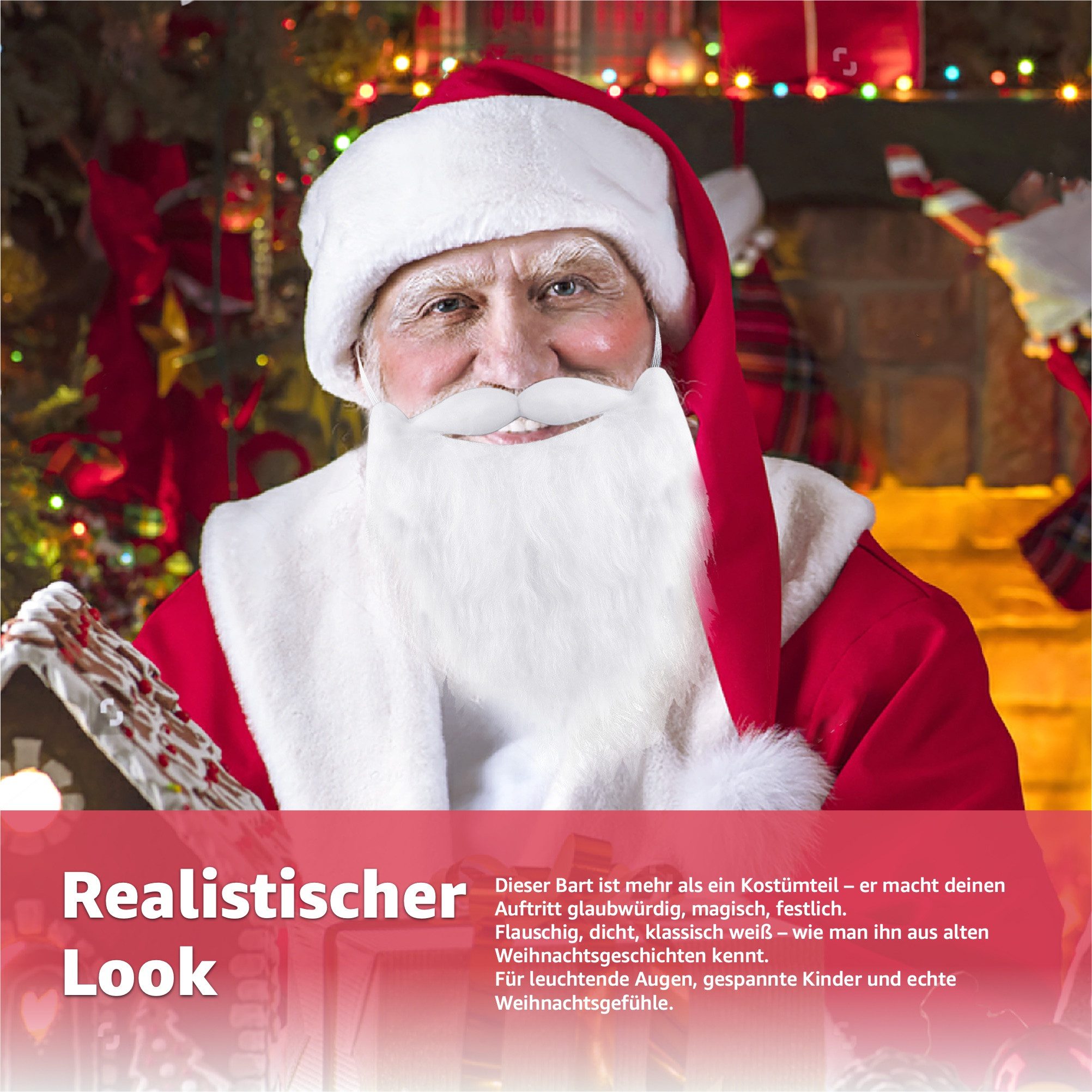 MerryXmas Kostüm-Perücke 6x Nikolausbart weiss - Weihnachtsmannbart - Bart weiß weiss