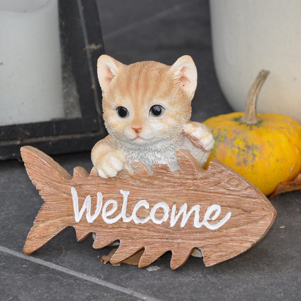 dazikemo Gartenfigur Gartenfigur Dekofigur Katze Willkommen