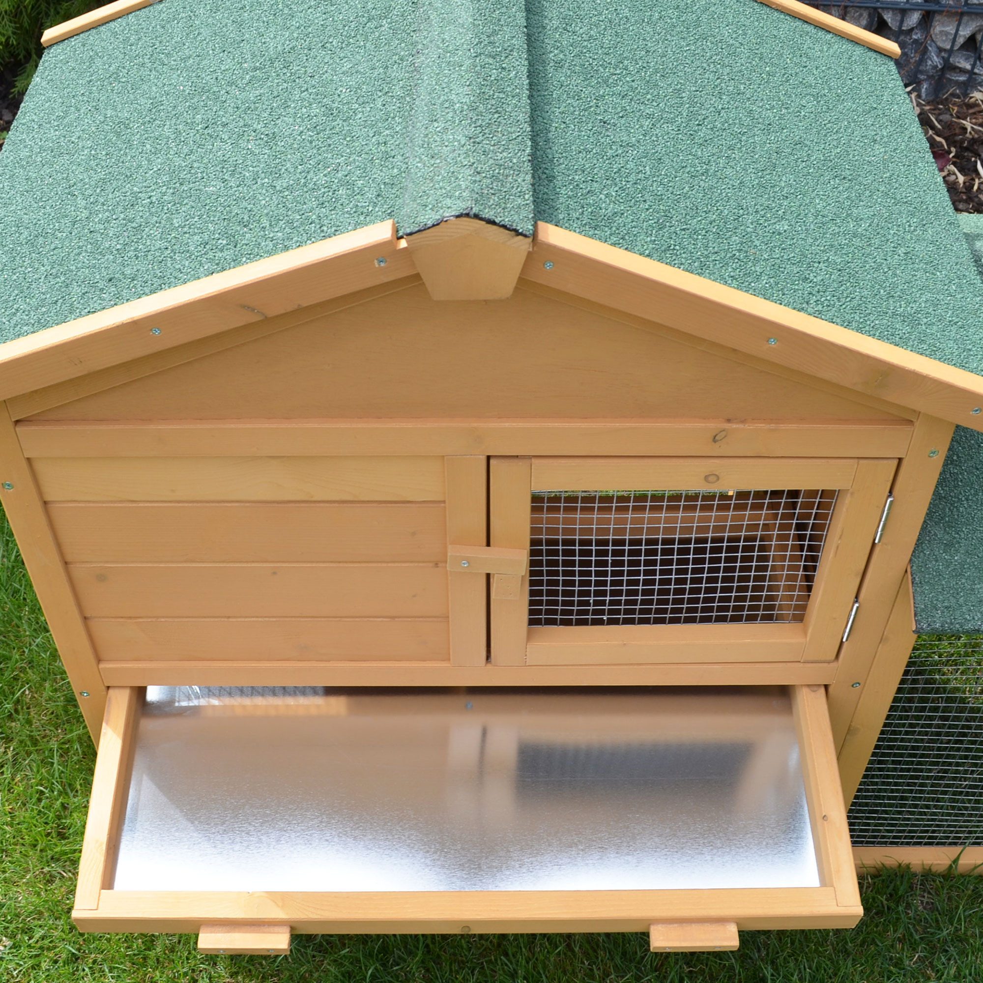 Zooprinz Kleintierstall Villa mit Auslauf 147x85x53 cm (BxHxT), Metall Kotschubladen - Kiefernholz mit Auslaufgehege