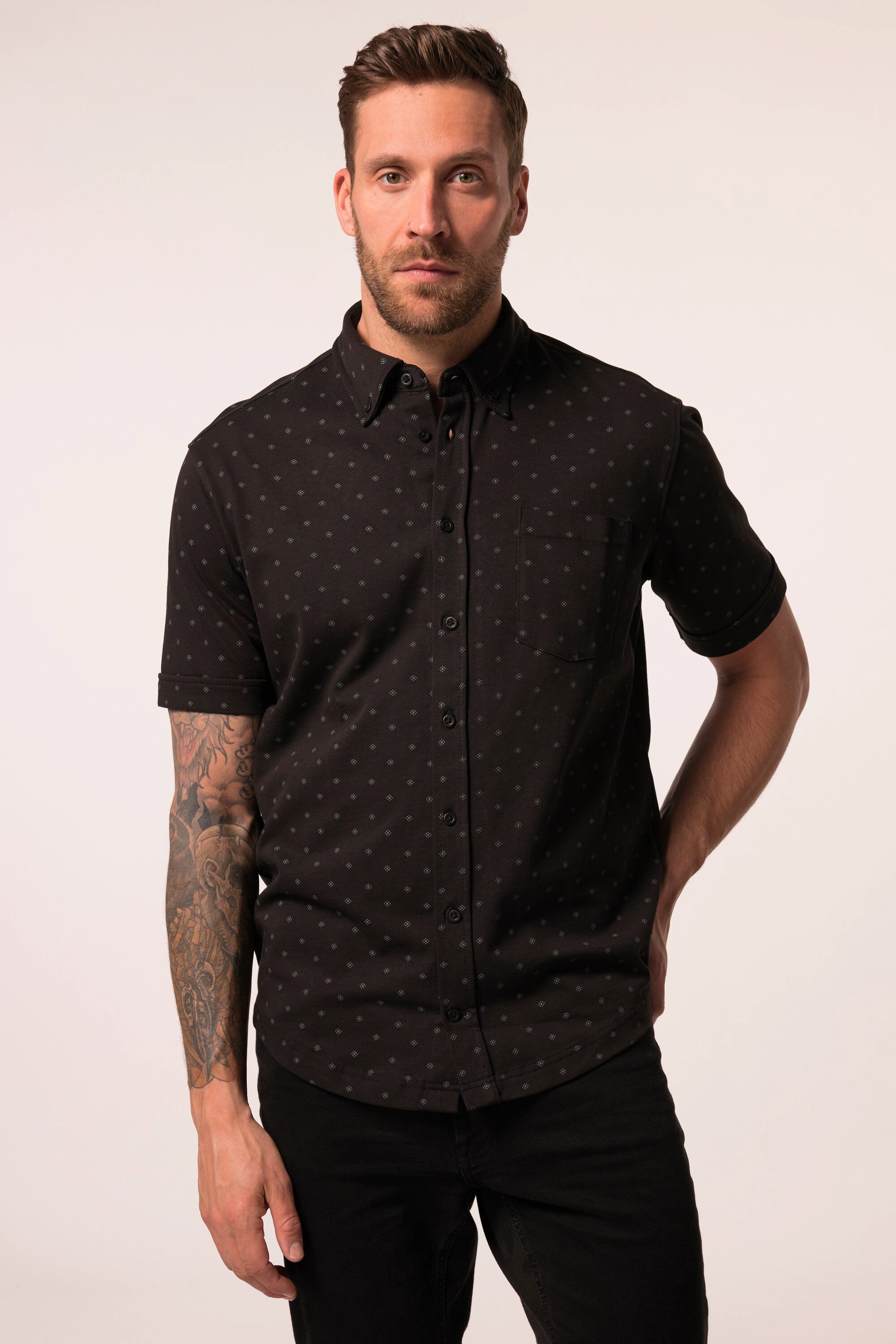 JP1880 Kurzarmhemd Jerseyhemd Halbarm Alloverprint Buttondown-Kragen günstig online kaufen