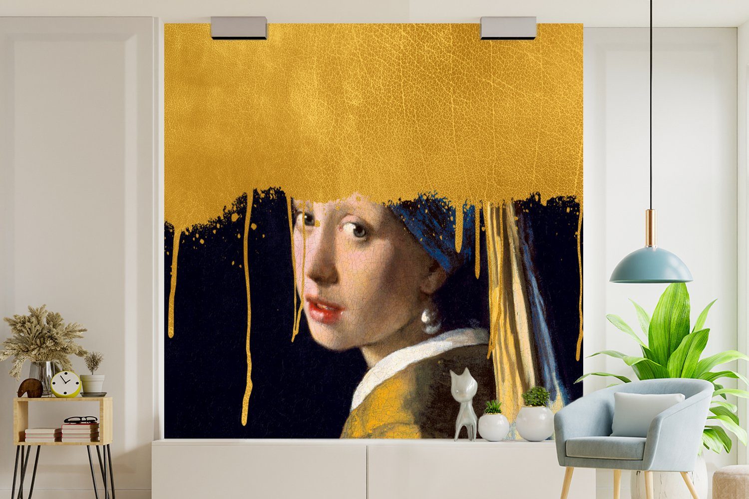 MuchoWow Fototapete Mädchen mit einem für Gold Küche, Schlafzimmer bedruckt, - Vliestapete St), (4 Wohnzimmer Matt, Fototapete Vermeer, - Perlenohrring