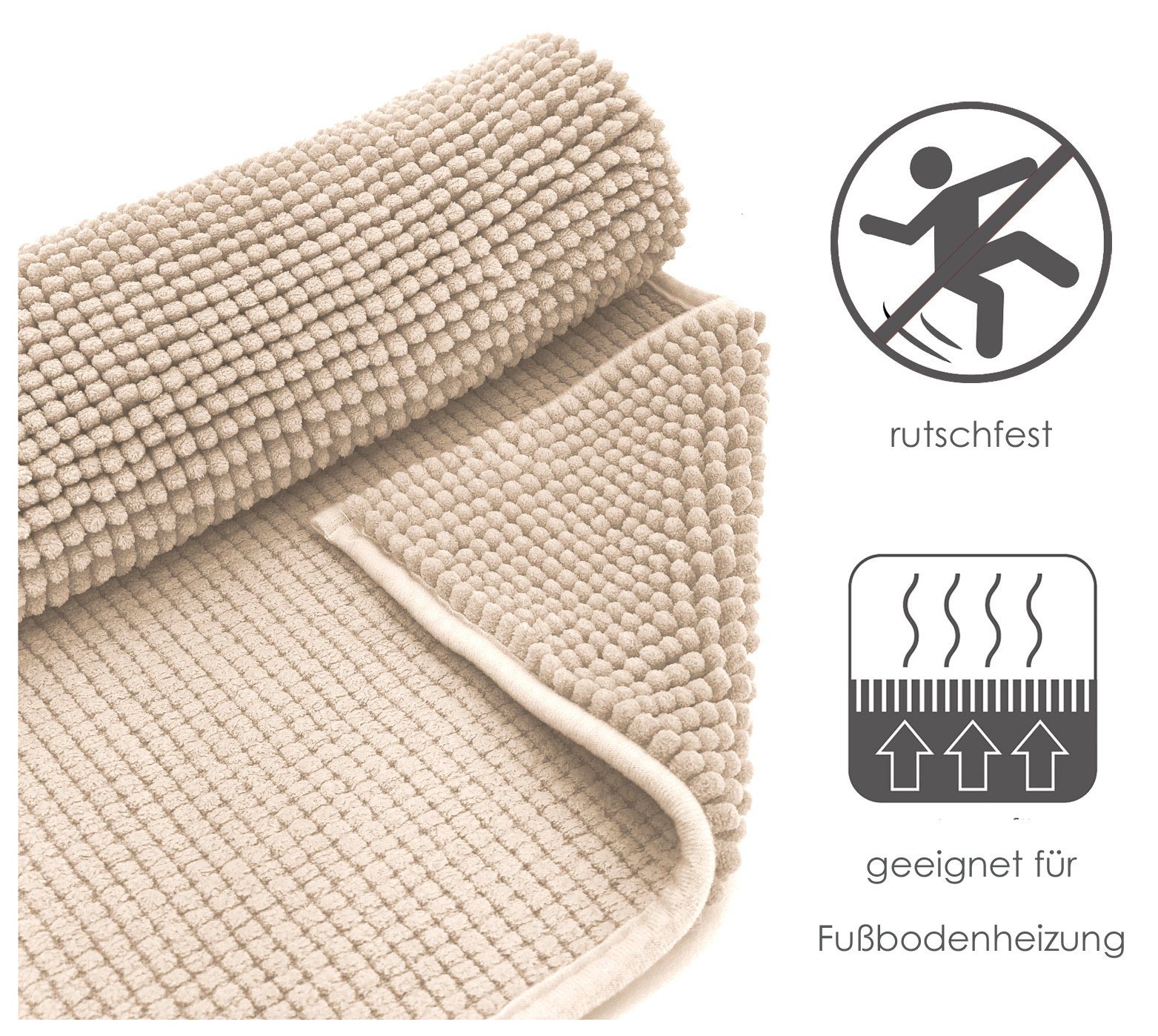 heimtexland Badematte Badvorleger Chenille Badteppich Duschvorleger, rutschhemmend beschichtet, Fußbodenheizung geeignet, schnell trocknend, strapazierfähig, fu – Bild 5 von 5