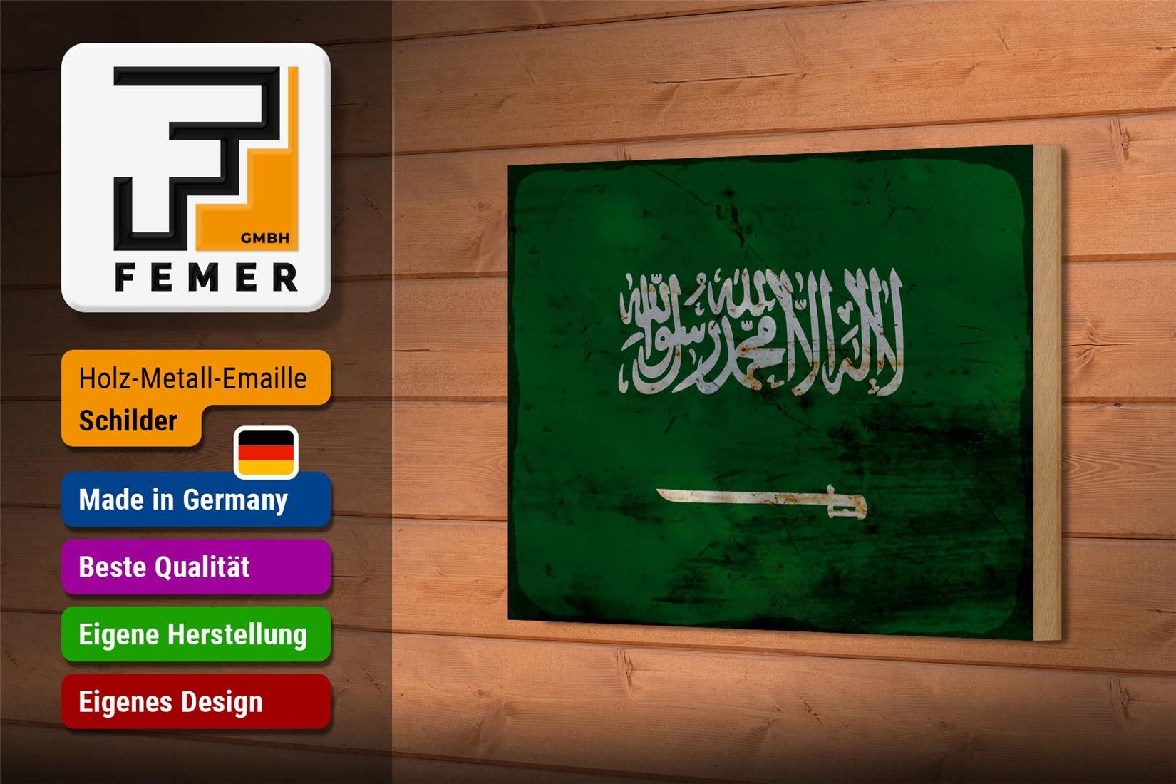 Femer GmbH Holzbild Flagge Saudi-Arabien 18x12 cm Saudi Arabia Rost, Flaggen (1 St), Glatte Holzfaserplatte (MDF), vorn beschichtet