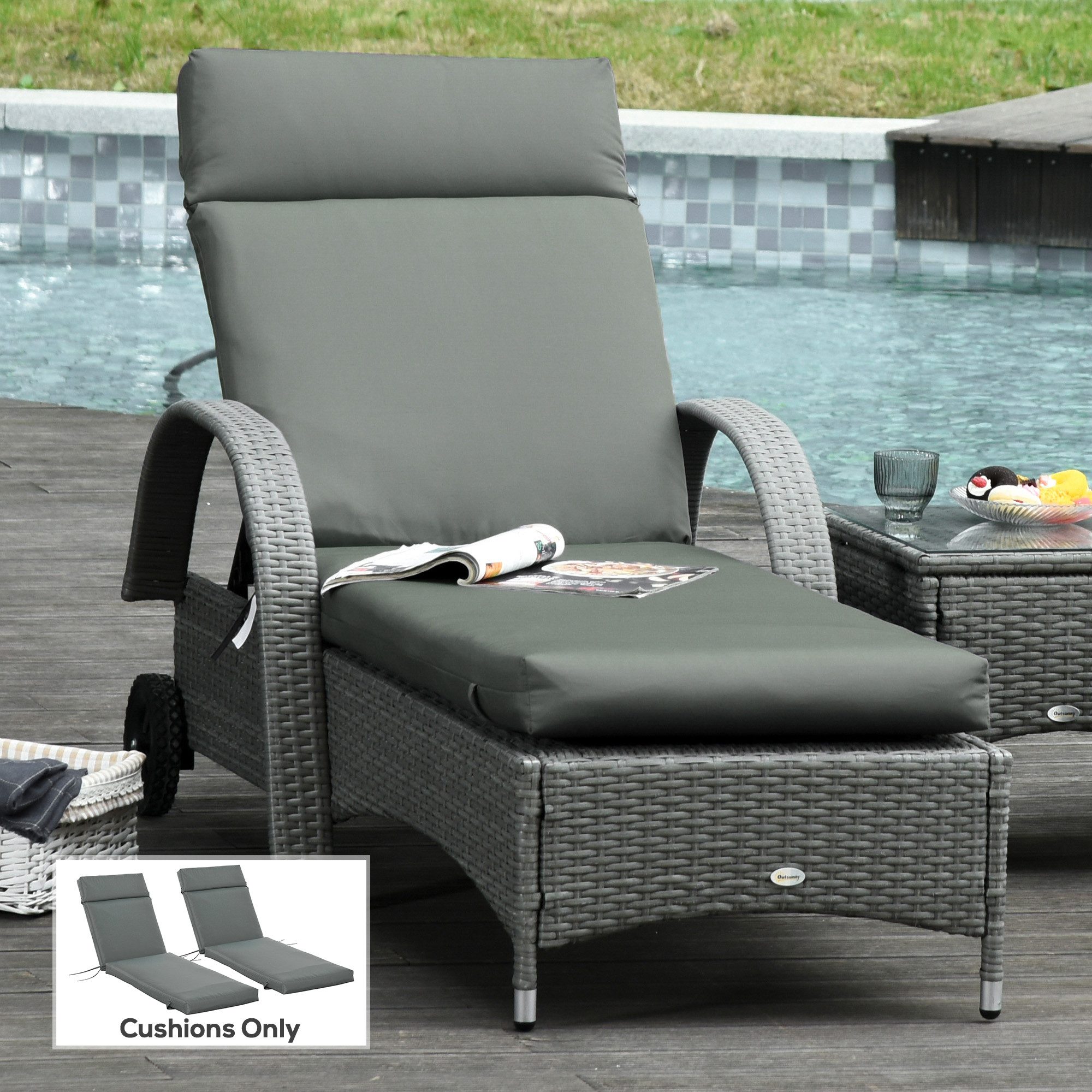 Outsunny Liegenauflage 2er Set, Flammhemmend mit Bänder, 8cm dick, (Liegenauflage, 2 St., Auflage für Sonnenliege), Auflagen für Deckchair 196x55x8 cm Dunkelgrau