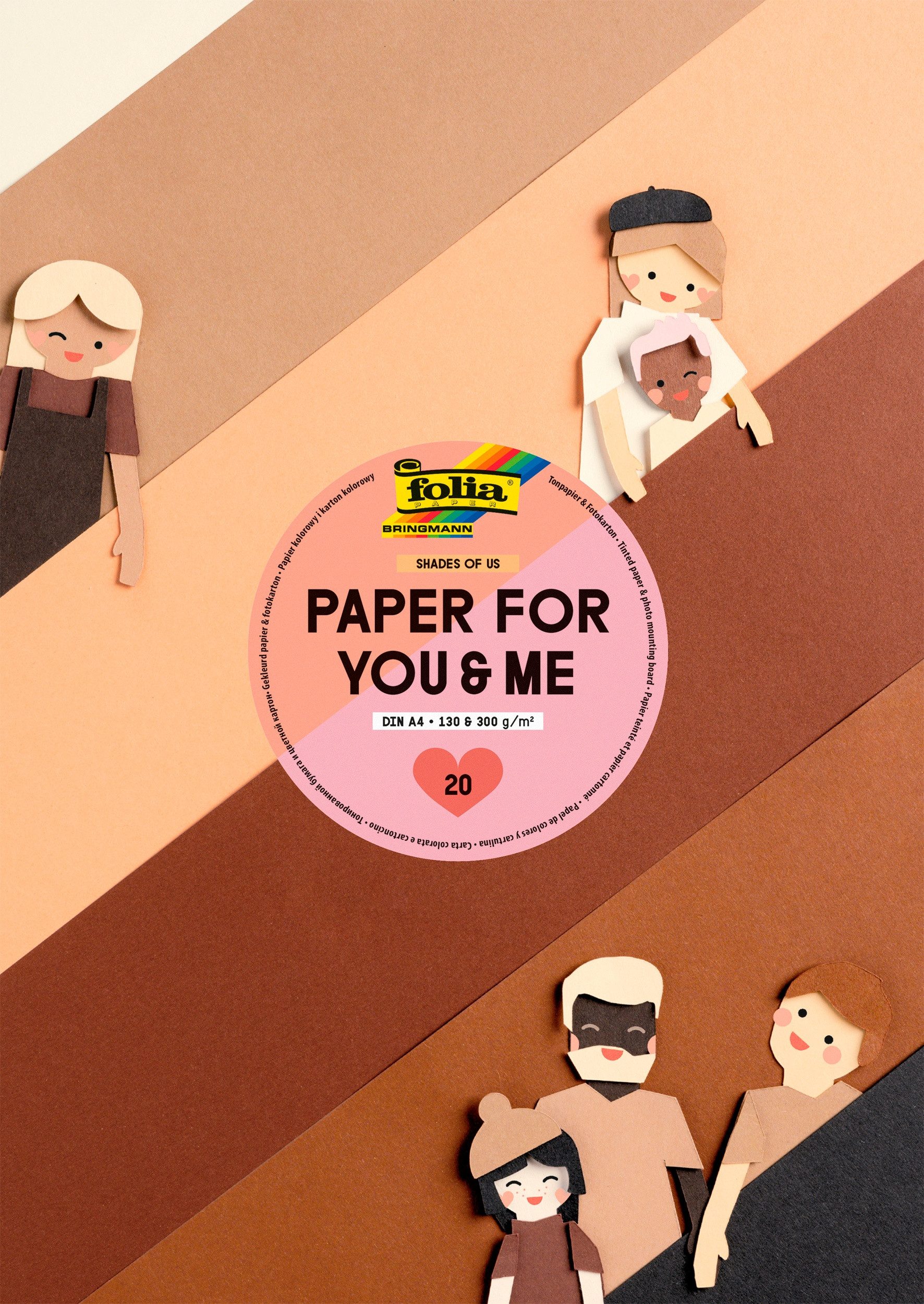 Folia Bastelkartonpapier Tonpapier & Fotokarton „Shades of Us“, DIN A4, 20 Blatt, 10 Farben