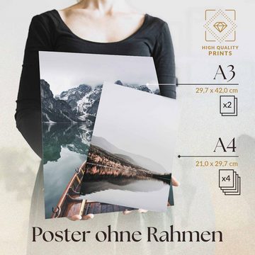Heimlich Poster Set als Wohnzimmer Deko, Bilder DINA3 & DINA4, Wald See, Landschaften