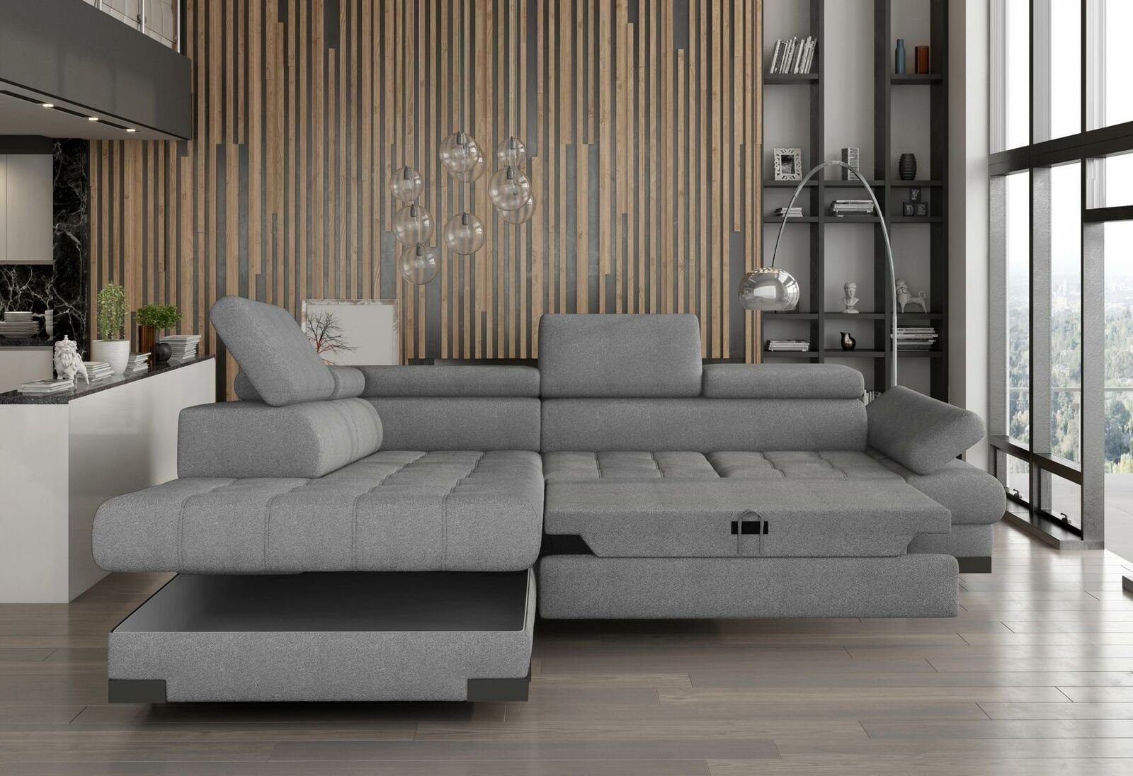 Design Graue Sofa Ecksofa Couch L JVmoebel Ecksofa, Eck Polster Form Wohnlandschaft
