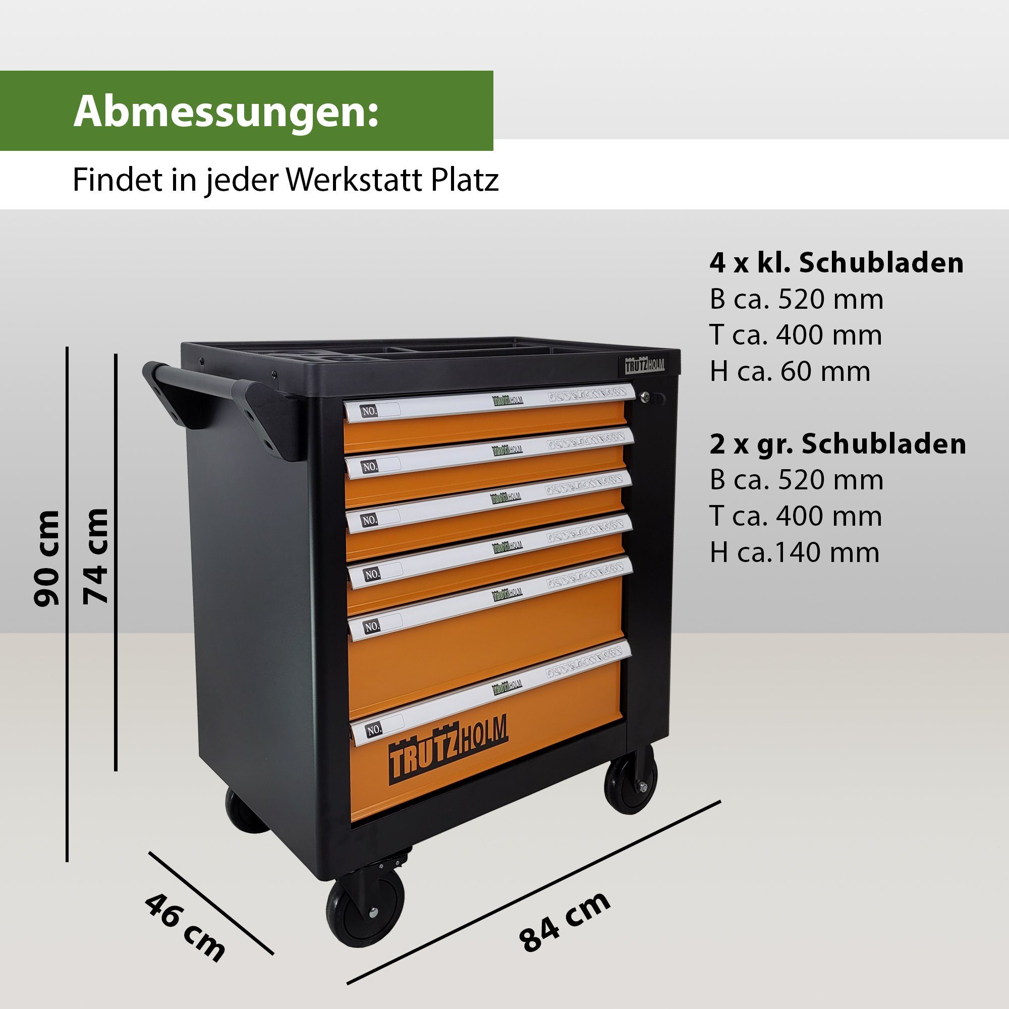 TRUTZHOLM Werkstattwagen Werkzeugwagen BUDDY mit Chrom Werkzeugset, max. Orange, 110-tlg. bestückt, Orange, abschließbar Schubladen Traglast:400,00 6 kg, Vanadium