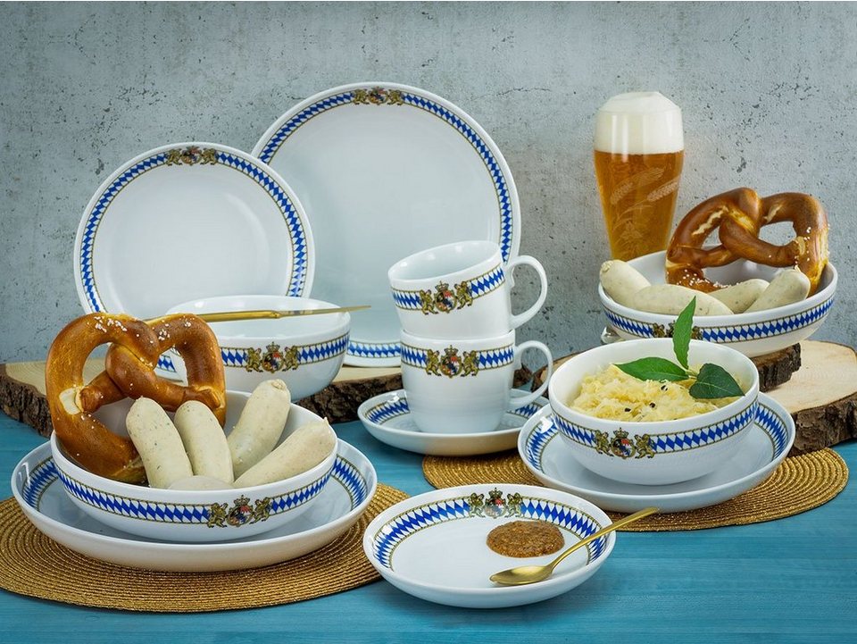 CreaTable Kombiservice Geschirr-Set Love Bavaria (10-tlg), 2 Personen,  Porzellan, Service für die bayrische Küche und Lifestyle, 10 Teile für 2  Personen, Mit bayrischem Dekor und ländlichem Charme