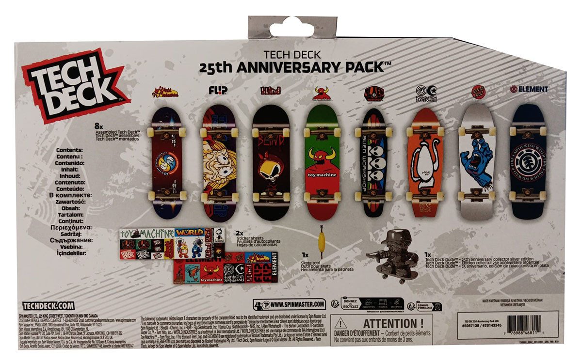 Tech Deck Fingerskateboard Tech Deck 25th Anniversary Pack Mini Finger Skateboards 8er Set mit Si, (Packung)
