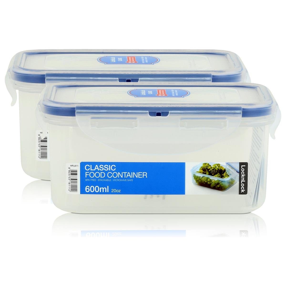 LocknLock Vorratsdose LocknLock Classic HPL811 Frischhaltedose 600ml - Luft & Wasserdicht (2, Kunststoff