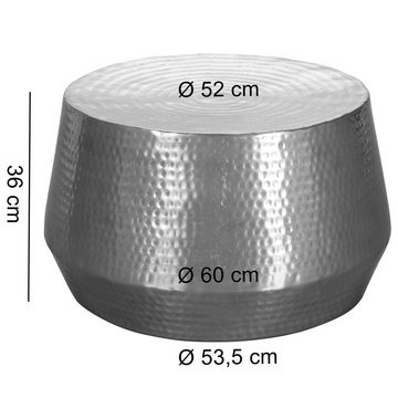 Wohnling Couchtisch WL5.493 (60x36x60 cm Aluminium Hammerschlag Silber Rund), Kleiner Wohnzimmertisch, Sofatisch Orientalisch