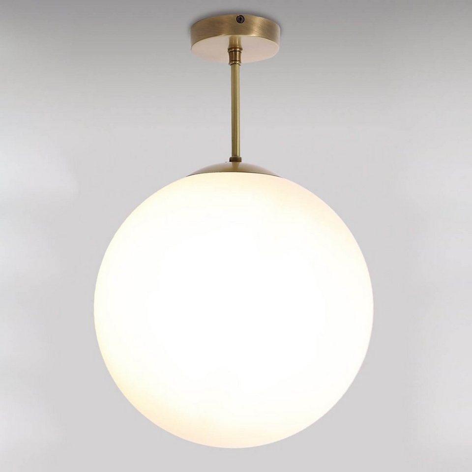 Deckenlampe Wohnzimmer Bad Echt-Messing Vintage MUSA, Leuchtmittel, Glas ohne Bronze Licht-Erlebnisse Weiß Kugel Deckenleuchte