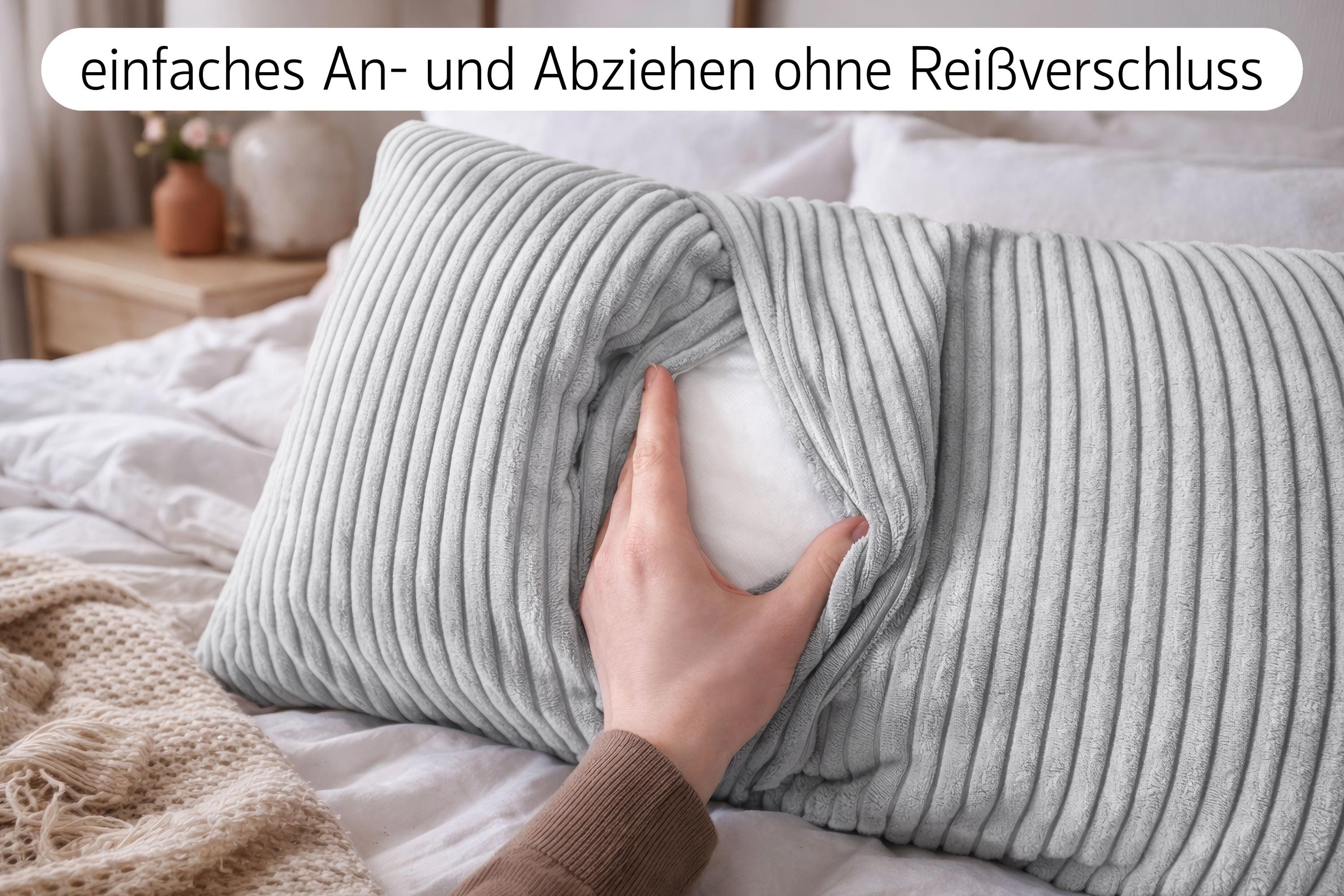 Amilian Dekokissen 40x80 cm 2er Set mit Füllung – Cord-Optik Sofakissen, mit Füllung und Bezug, formstabil, Hotelverschluss