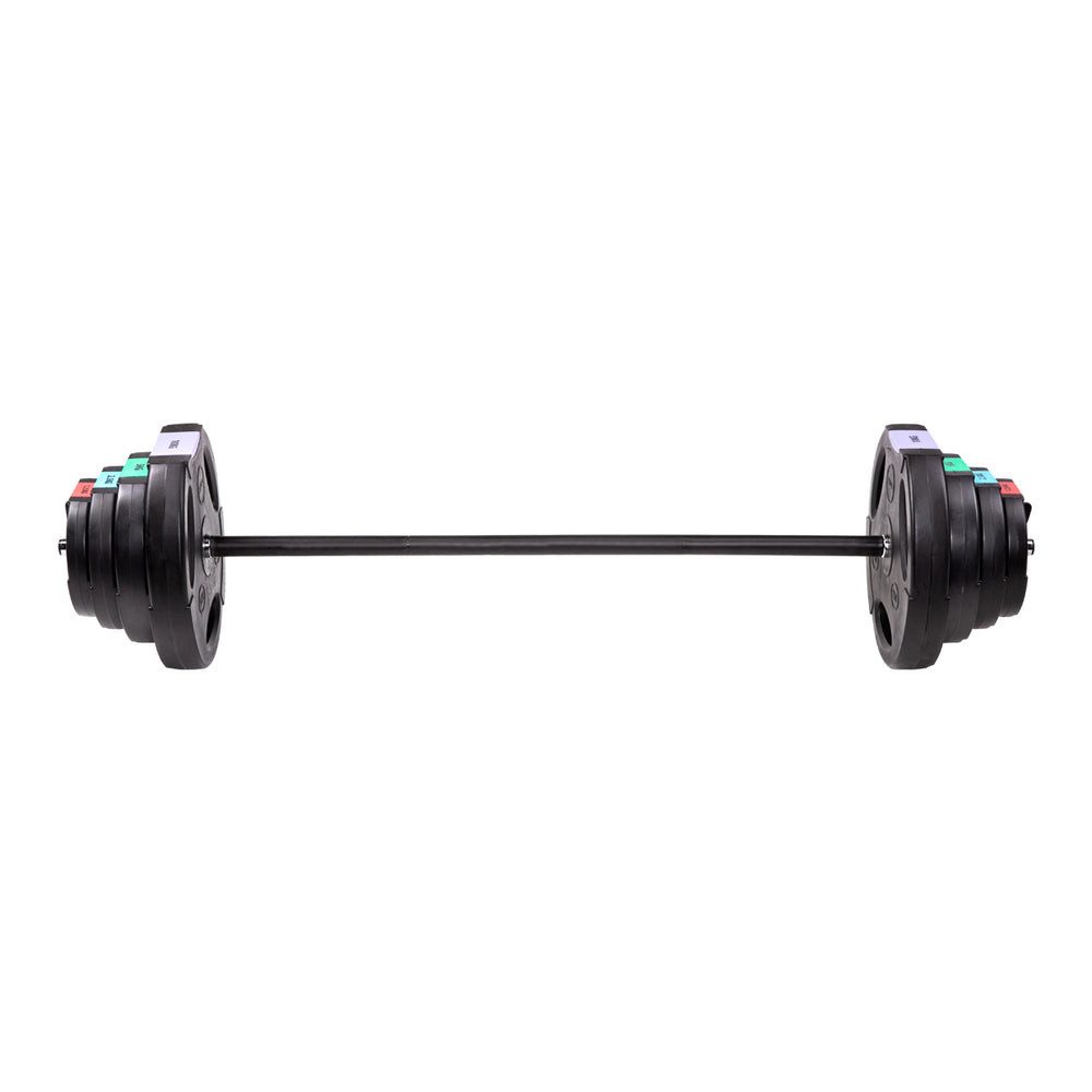 HMS Langhantelstange Langhantelset Gewichtscheibenset Krafttrainingsset, Stahl, 140.0 cm (Spar-Set, 1-tlg., 140 cm lang gepolstert), 42 kg Set, 8 Scheiben, Griffmulden, Schaumstoff