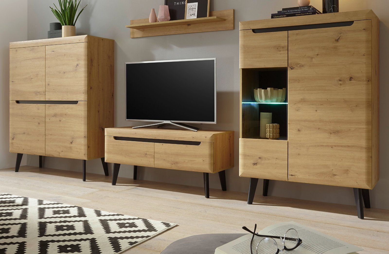 Furn.Design Wohnwand Ronson, (Schrankwand in Artisan Eiche, 4-teilig, ca. 340 x 170 cm), skandinavisches Design