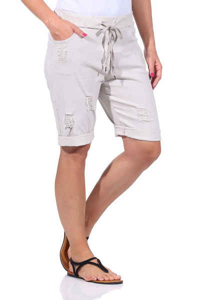 Aurela Damenmode Strandshorts Sommerliche Bermuda für Damen kurze Hose im leichten Distressed Look casual, basic, elastisch, Stretch