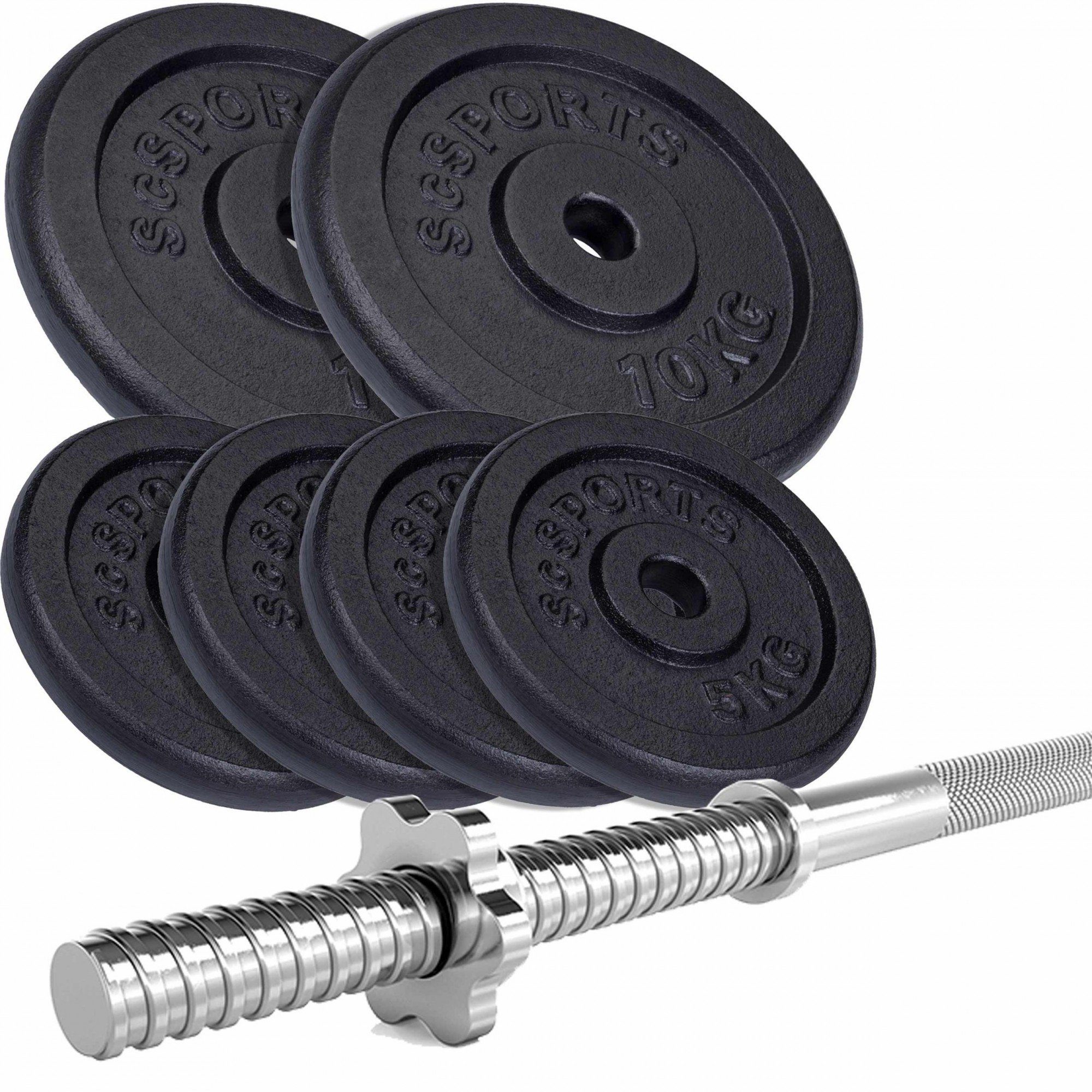 ScSPORTS® Langhantel Set Gewichte Gusseisen Sternverschluss