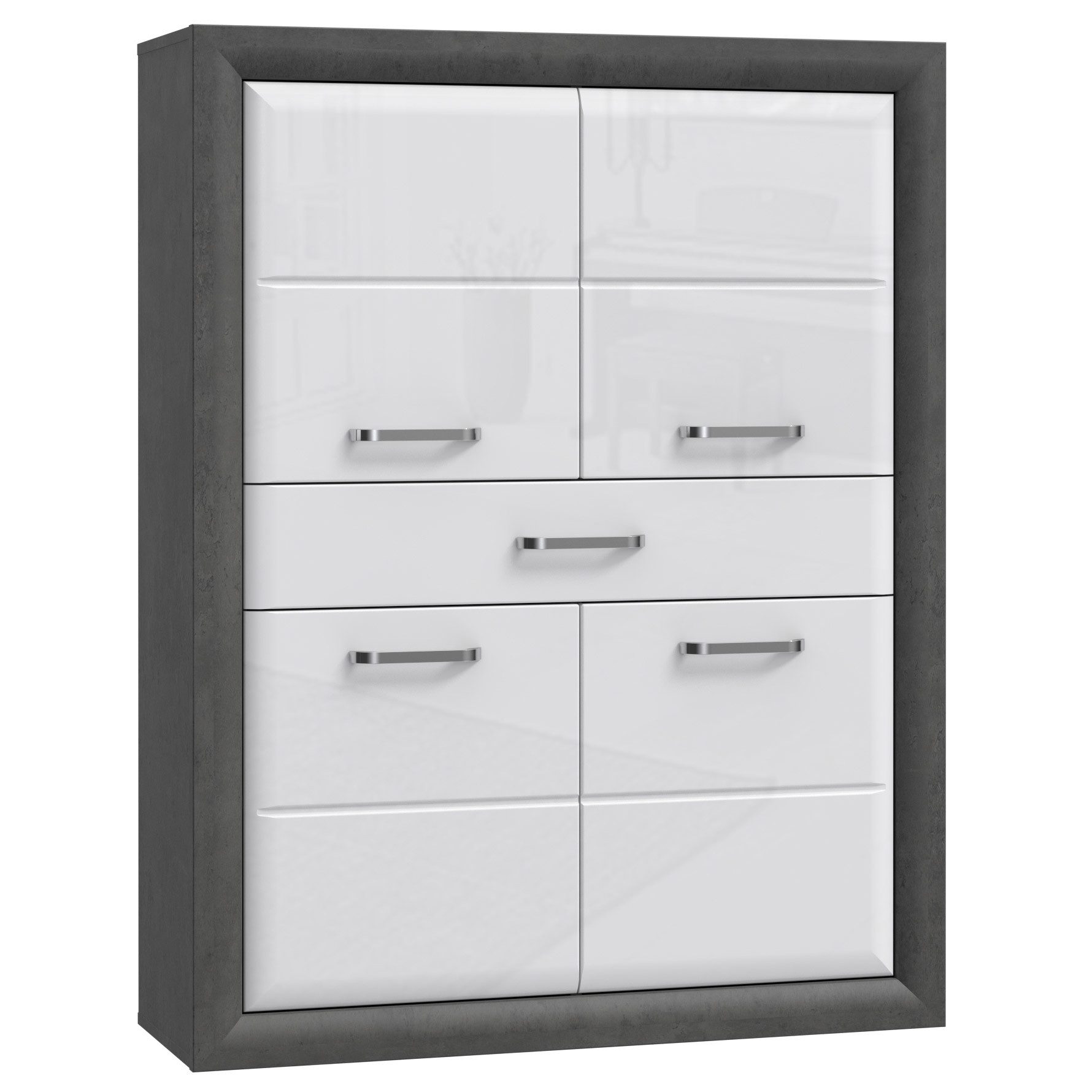 Newroom Midischrank Betonoptik 133 cm Schrank Betonoptik Modern Wohnzimmer