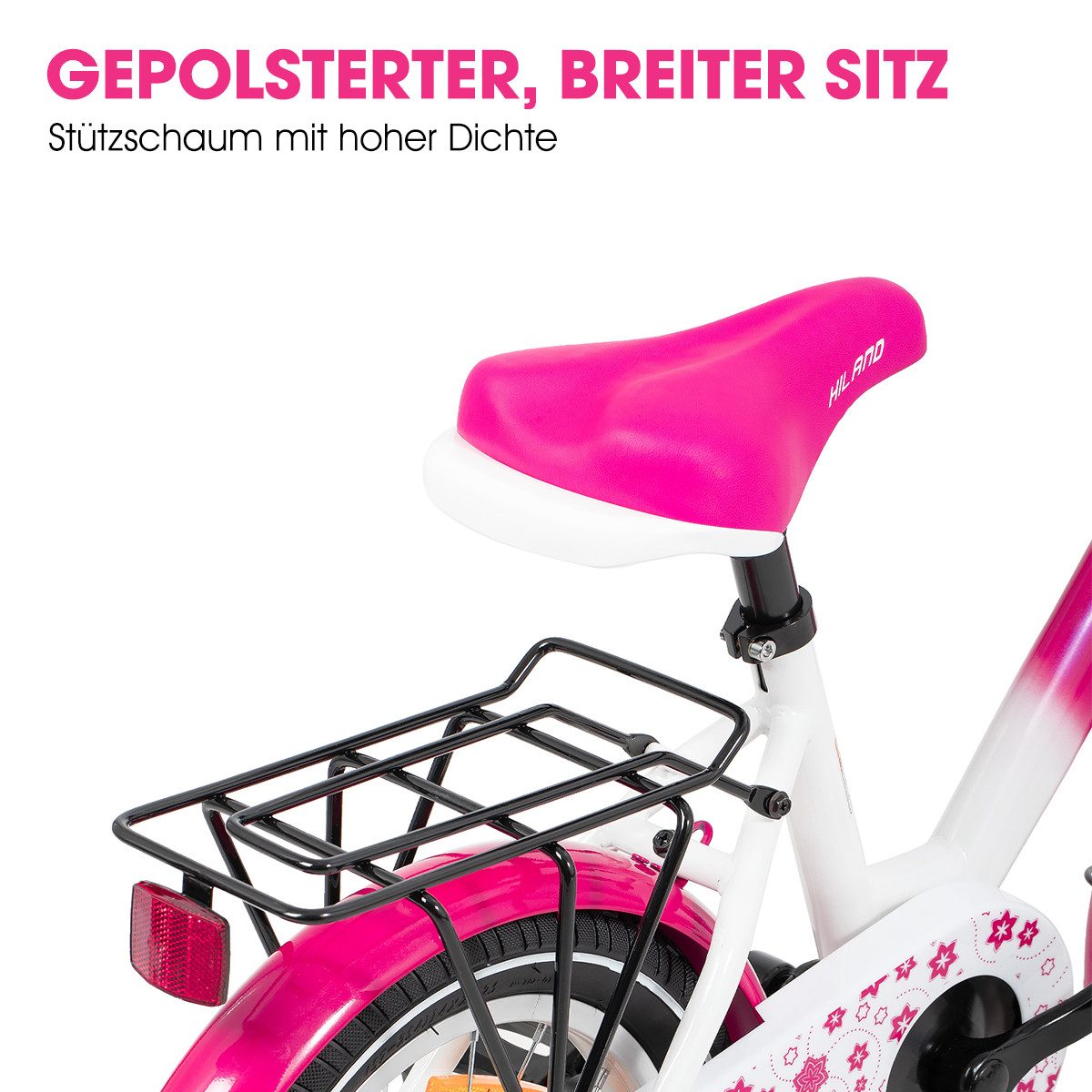 HILAND Kinderfahrrad Starry 12/14/16 Zoll Mädchenfahrrad, 1 Gang, Mit Handbremse, Rücktrittbremse, Gepäckträger, Kotflügel, Hilfsrad – Bild 5 von 5
