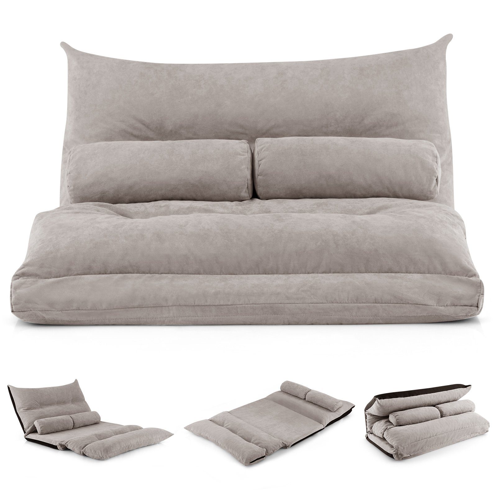 COSTWAY Sofa Bodensofa, verstellbare Rückenlehne, 3in1 Schlafsofa mit Kissen