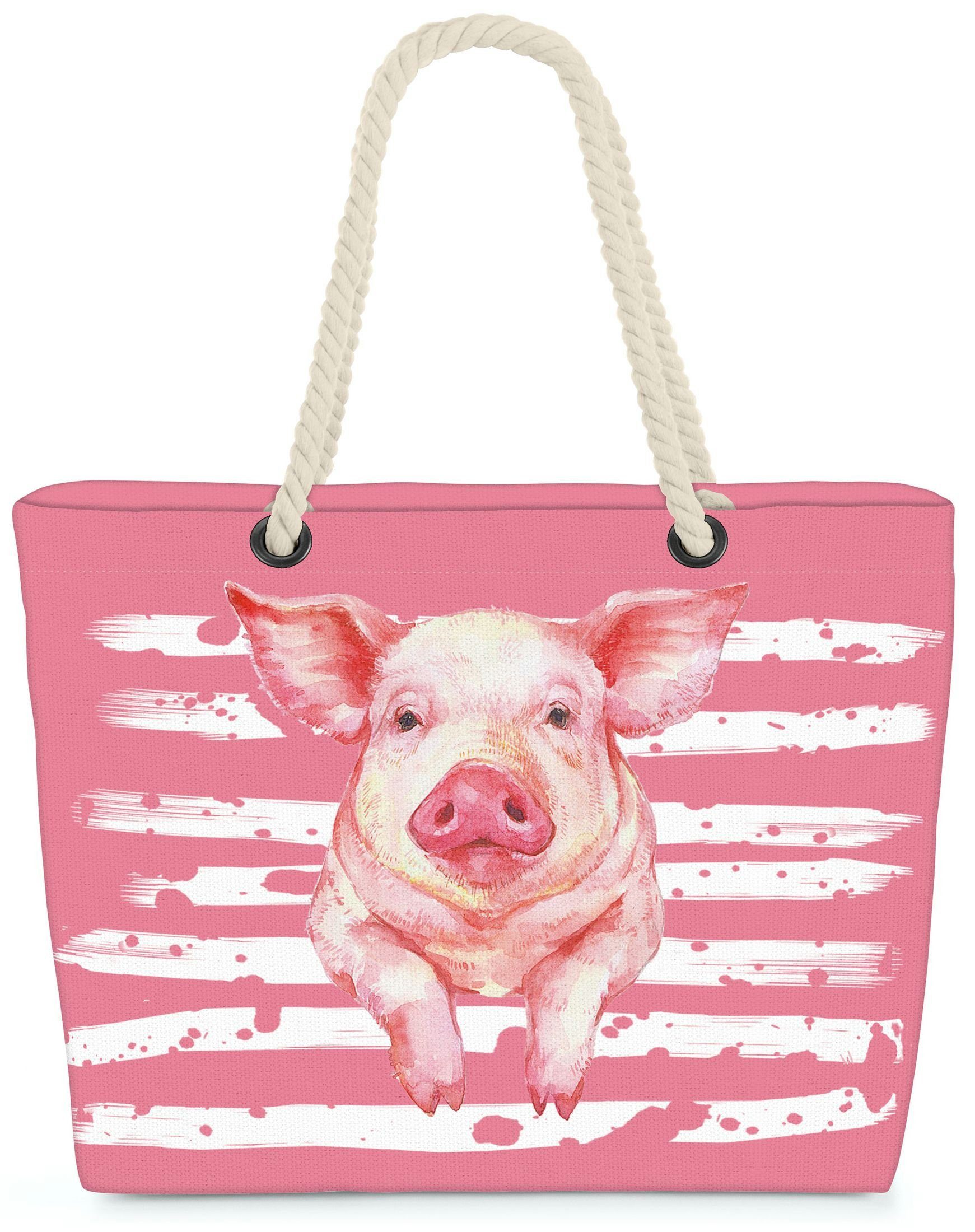VOID Strandtasche (1-tlg), Schwein Ferkel Bauernhof Tier Babe pig rosa