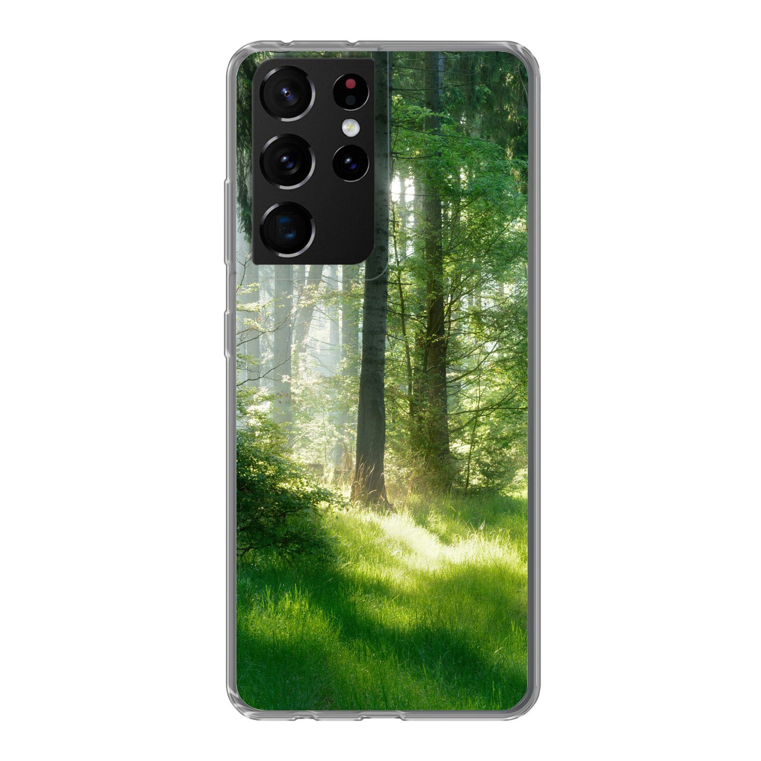 MuchoWow Handyhülle für Samsung Galaxy S21 Ultra Natur - Bäume - Wald - Grün - Sonne - Gra, Phone Case, Silikon, Schutzhülle Dünn