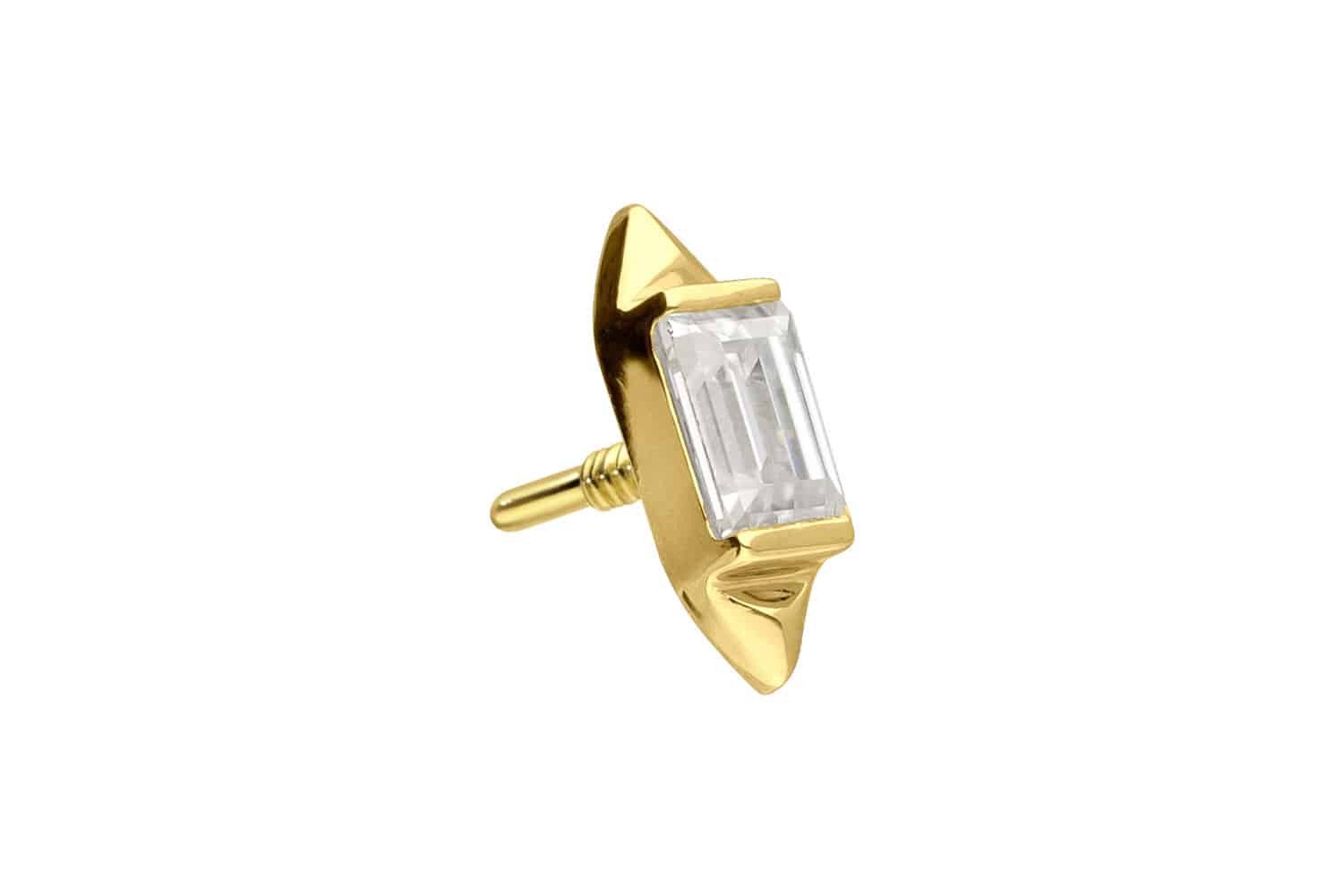 Piercing-Set 14 Karat Gold Schraubaufsatz mit Außengewinde MOISSANIT-RECHTECK + 2