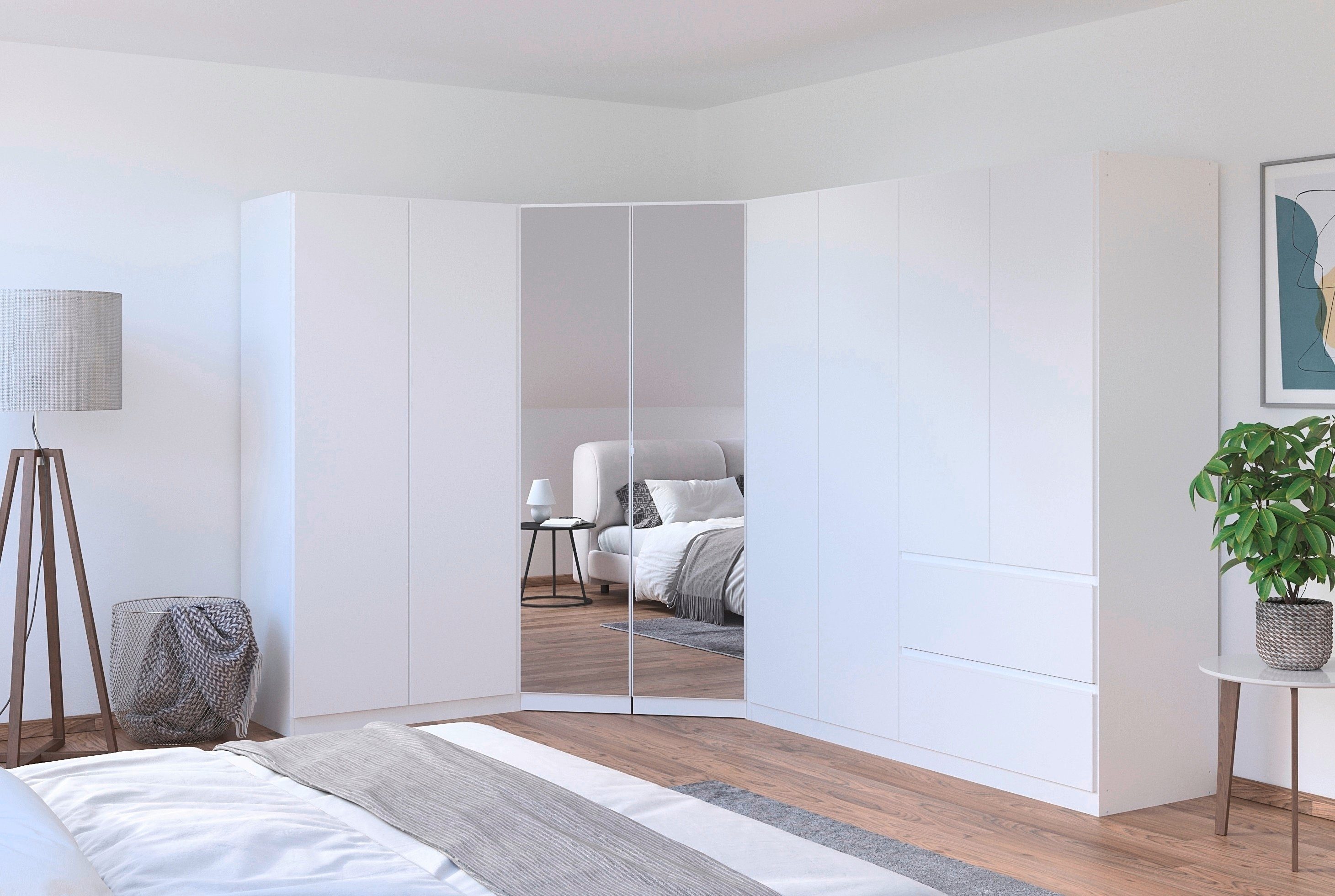 Schrank-Set Kleiderschrank Schrank Garderobe Wäscheschrank COSTA mit Spiegel